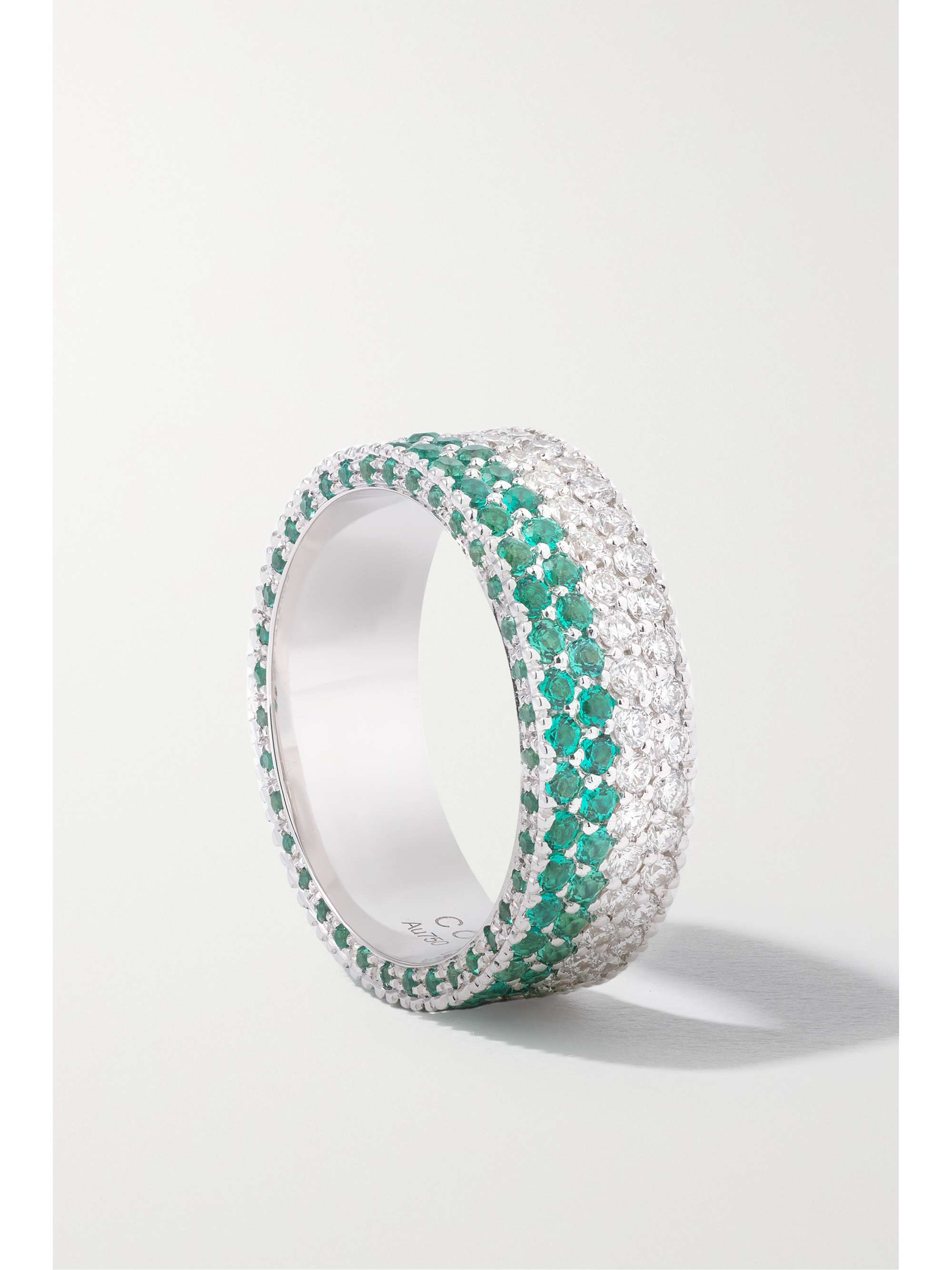 COURBET Tennis 18-karat recycled white gold, emerald and laboratory-grown diamond ring
