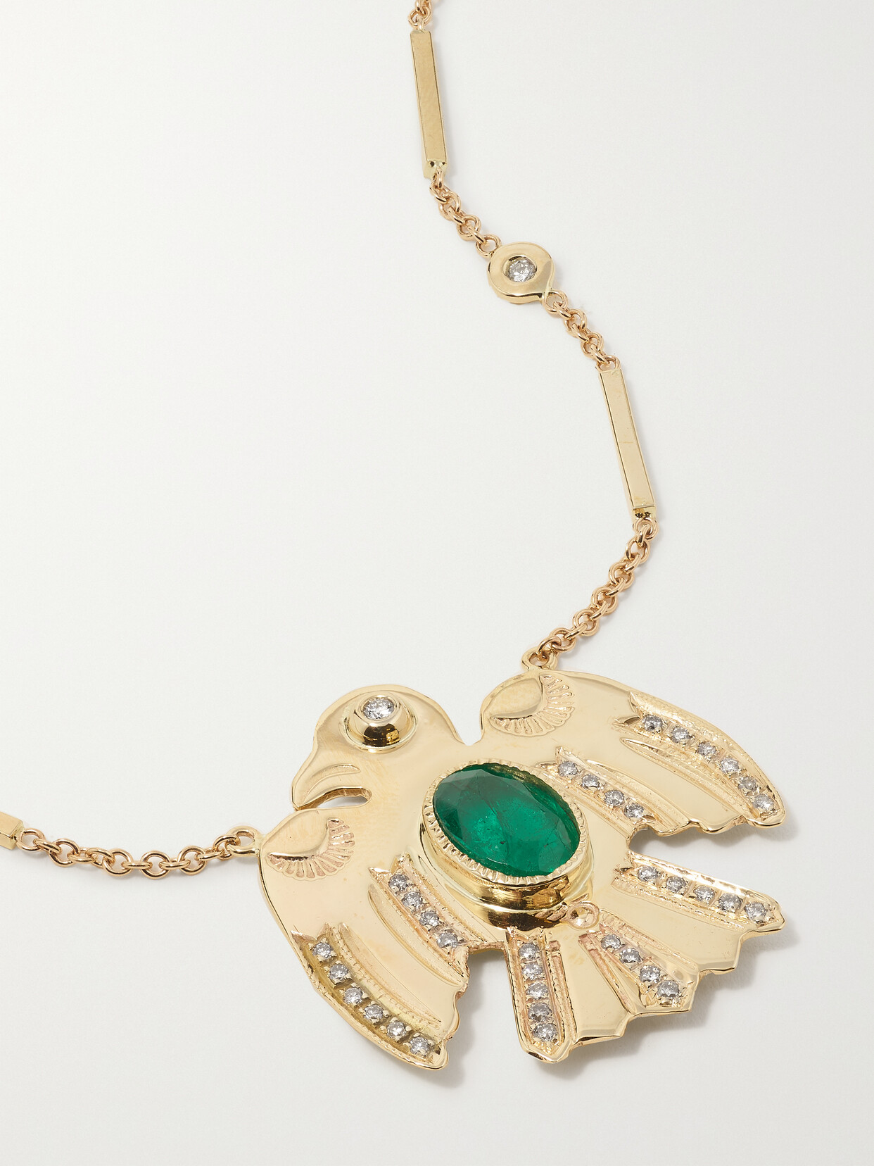 Jacquie Aiche Eagle 14-karat Gold, Diamond And Emerald Necklace In Green