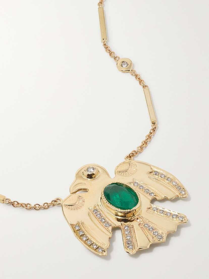 Jacquie Aiche Eagle 14-karat Gold, Diamond And Emerald Necklace