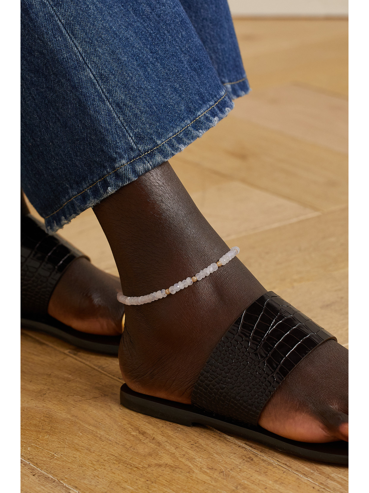 Shop Jacquie Aiche 14-karat Gold, Moonstone And Diamond Anklet In White