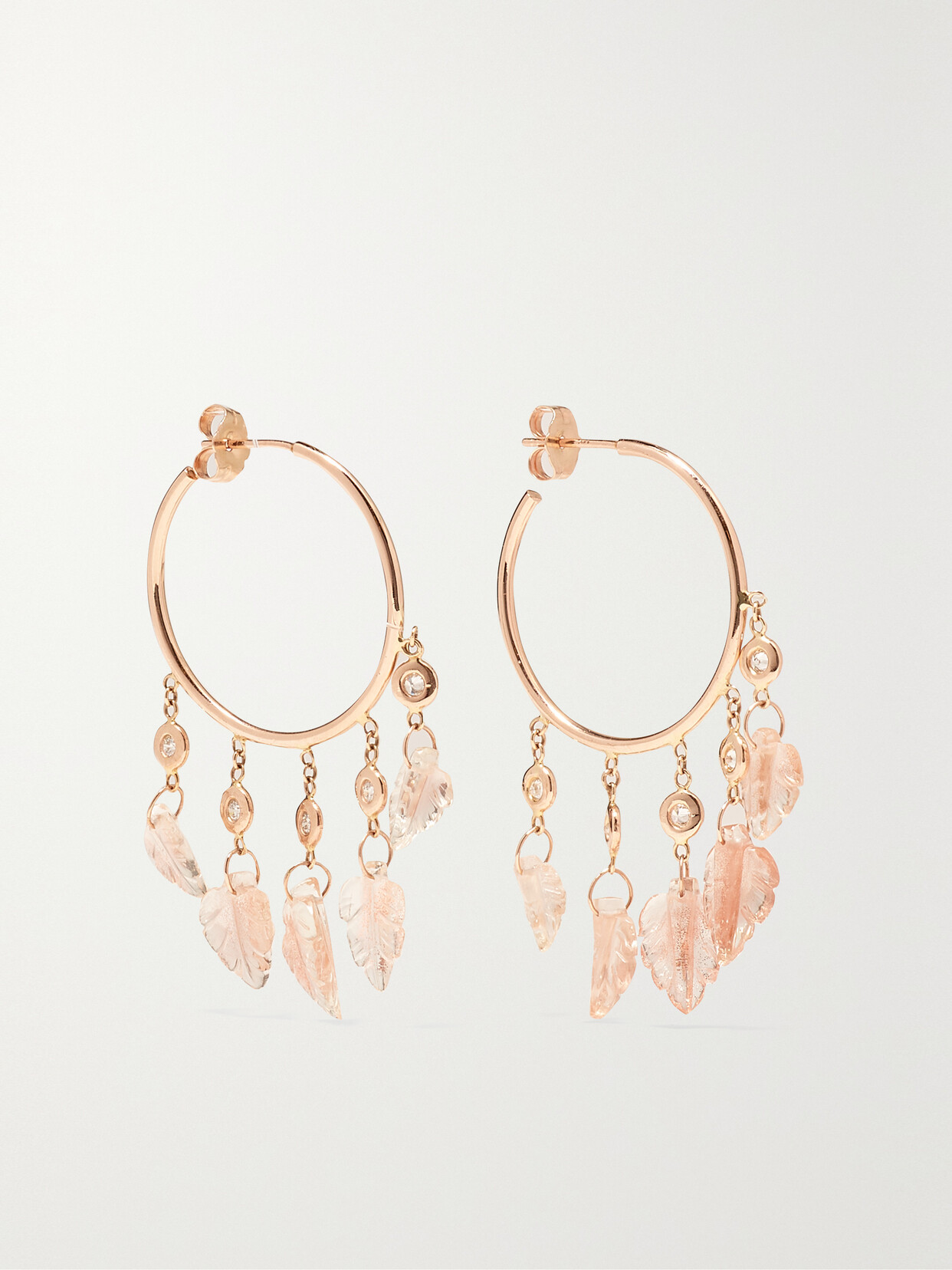 Jacquie Aiche - 14-karat Rose Gold, Sunstone And Diamond Hoop Earrings - one size