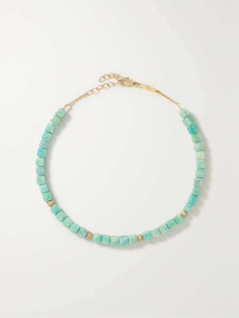 Jacquie Aiche 14-karat Gold, Amazonite And Diamond Anklet