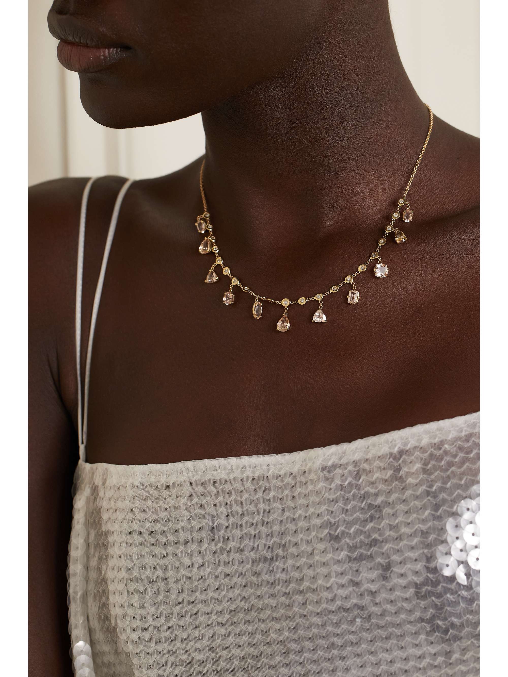 JACQUIE AICHE Shaker 14-karat gold, morganite and diamond necklace