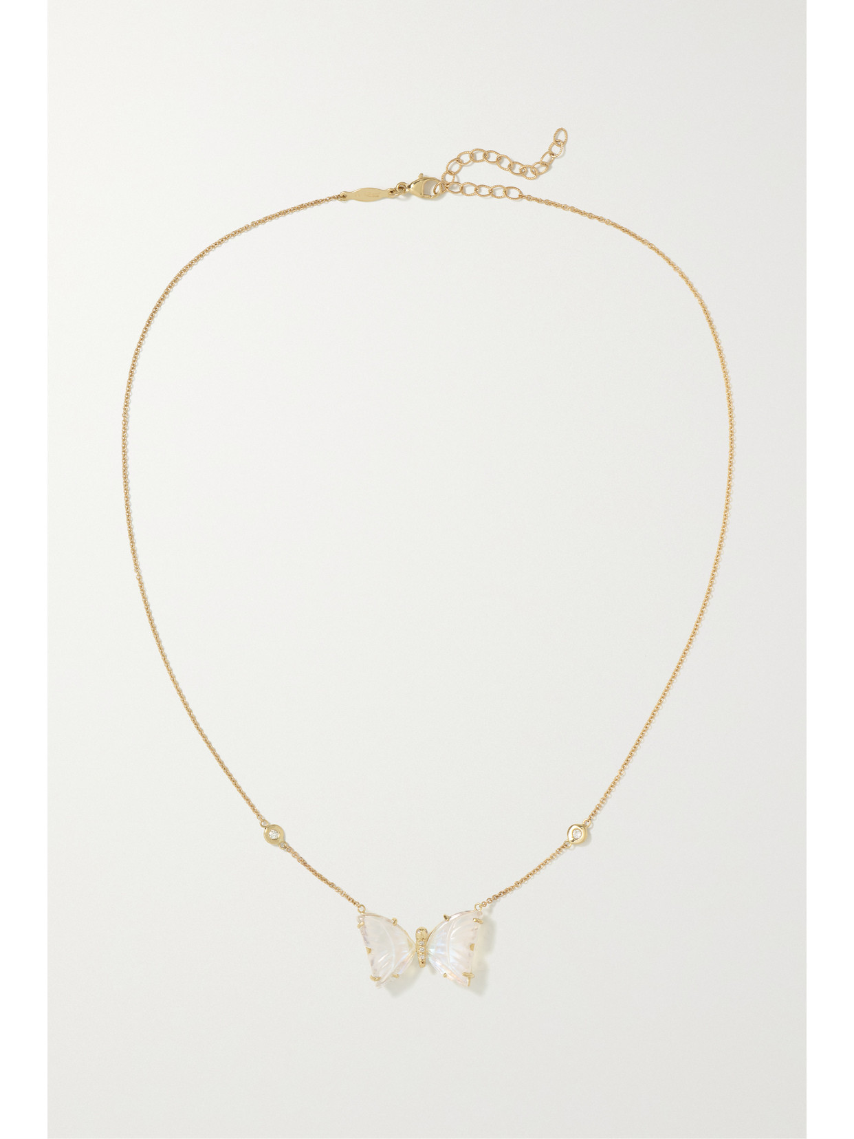 Shop Jacquie Aiche Butterfly 14-karat Gold, Moonstone And Diamond Necklace