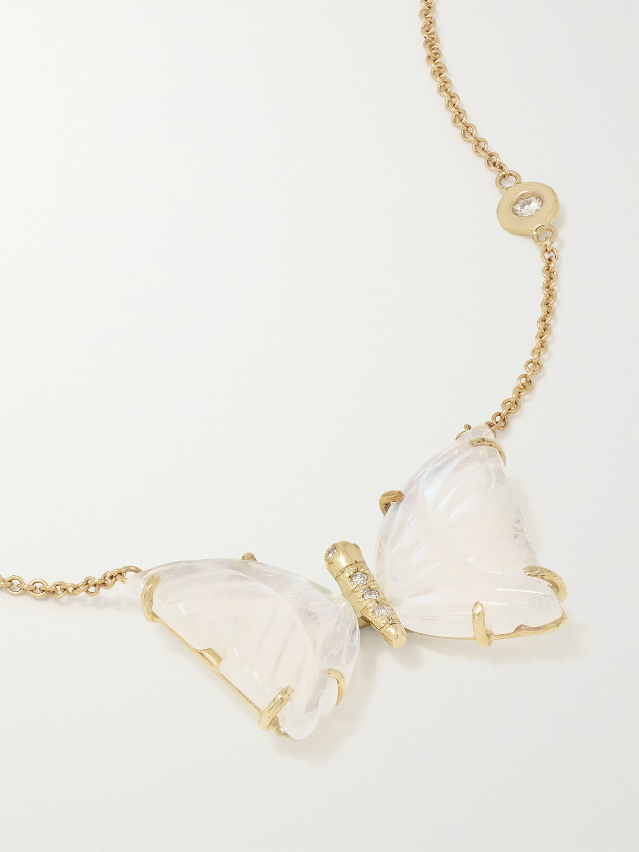 Jacquie Aiche Butterfly 14-karat Gold, Moonstone And Diamond Necklace