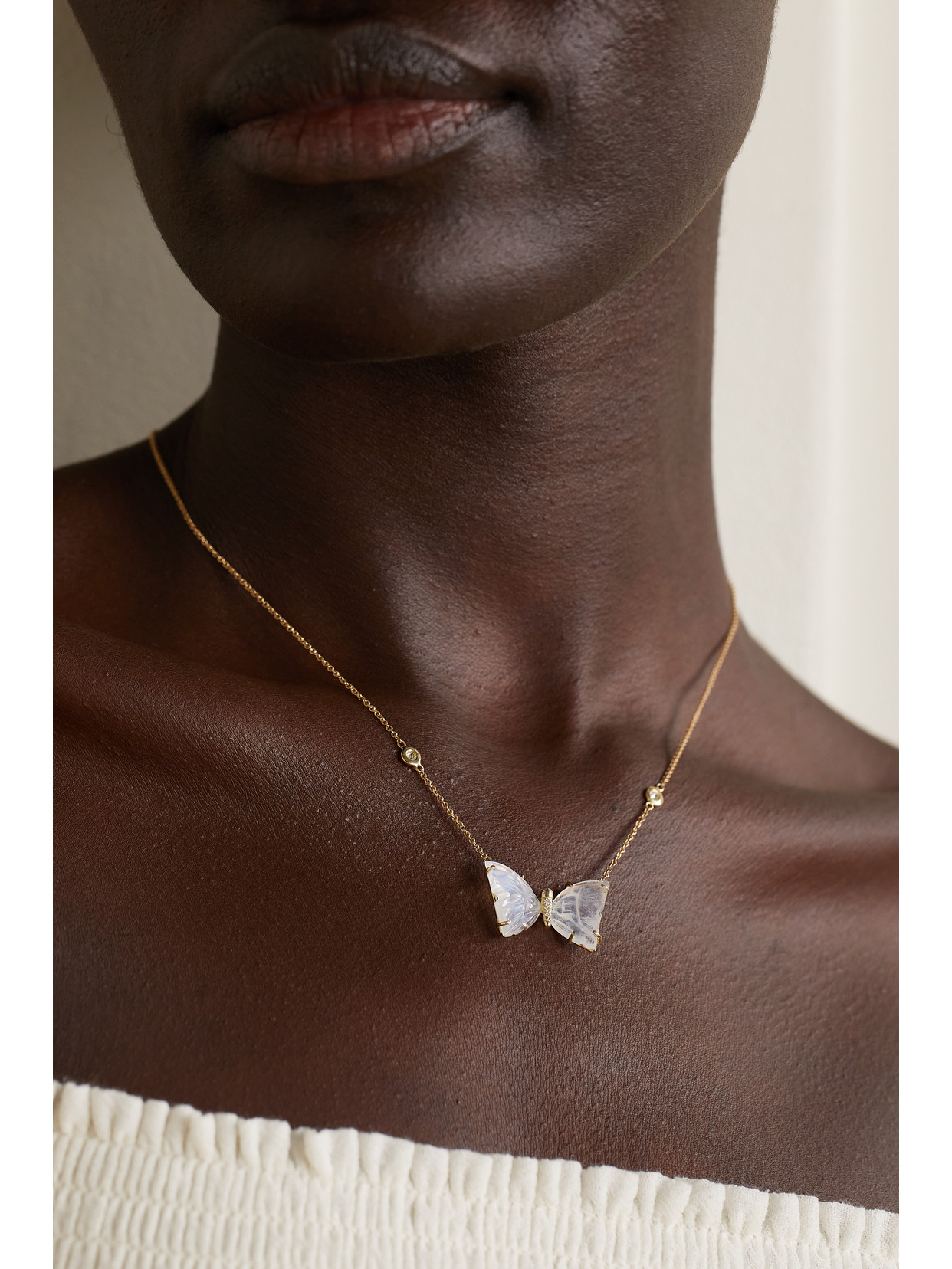 Shop Jacquie Aiche Butterfly 14-karat Gold, Moonstone And Diamond Necklace