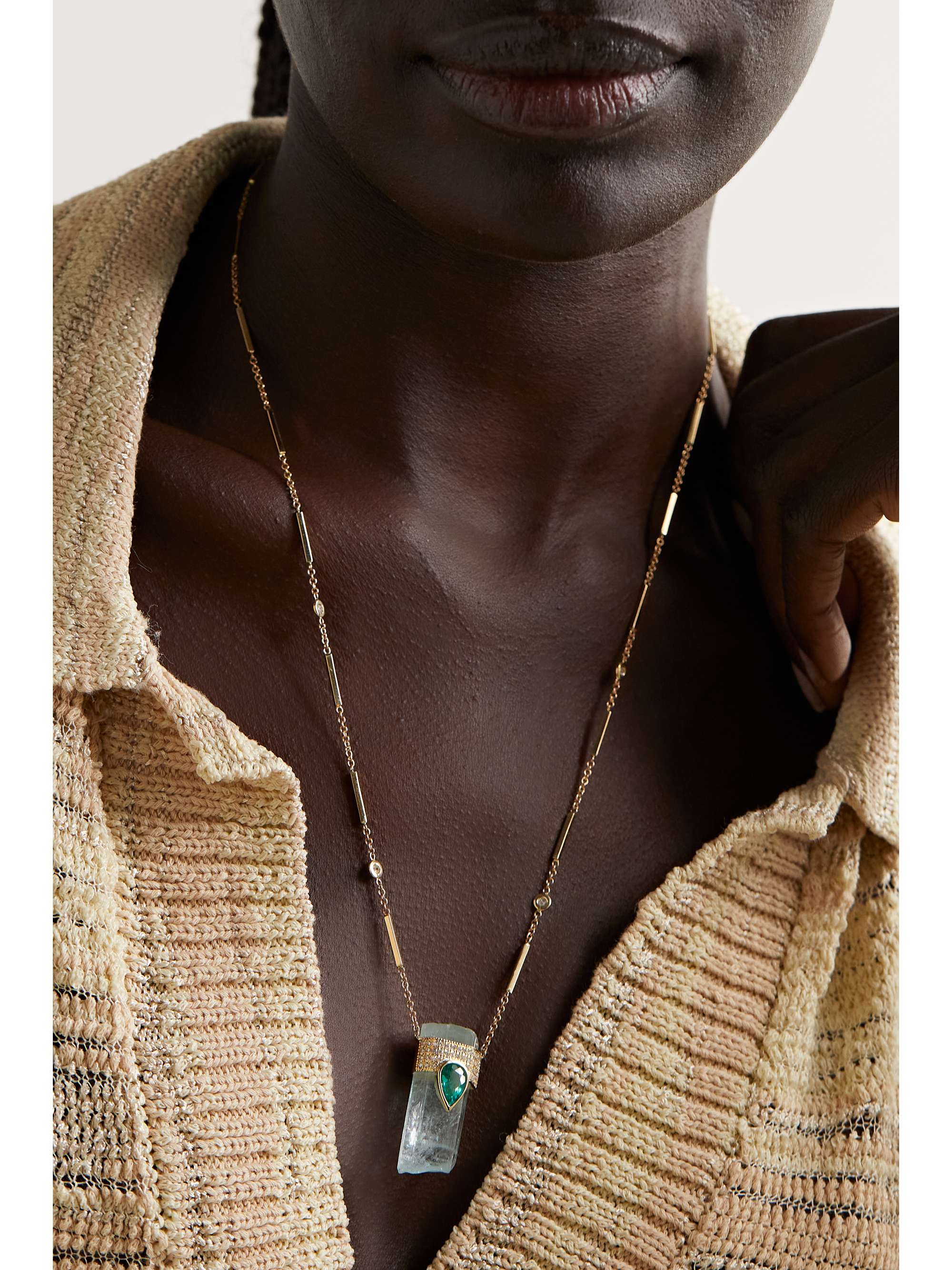JACQUIE AICHE 14-karat gold multi-stone necklace