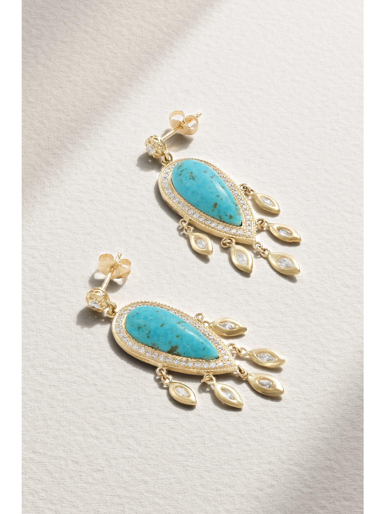 Jacquie Aiche - 14-karat Gold, Turquoise And Diamond Earrings - Blue