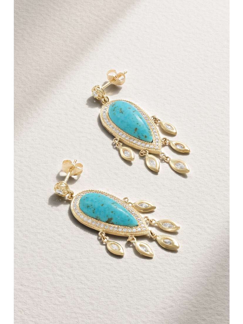 Jacquie Aiche 14-karat Gold, Turquoise And Diamond Earrings