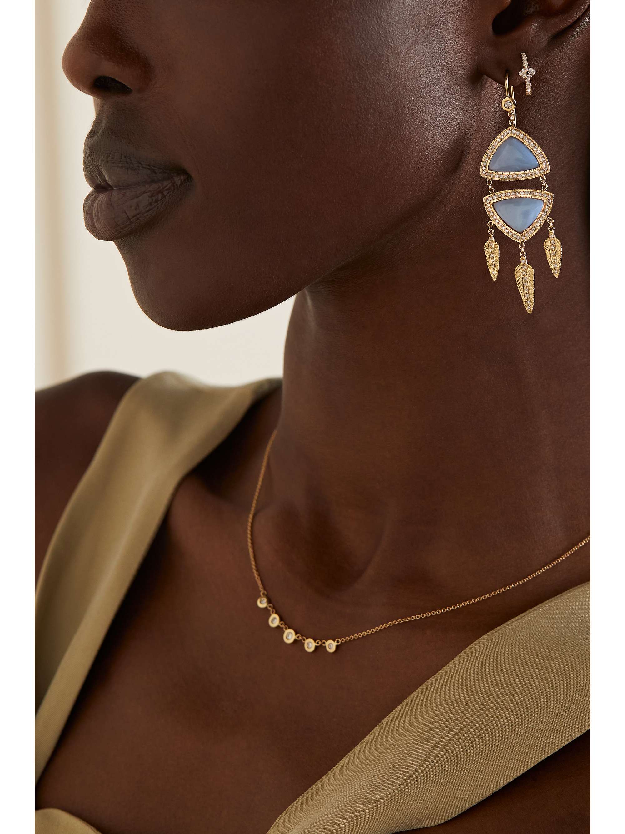 JACQUIE AICHE Dreamcatcher 14-karat gold, chrysoprase and diamond earrings