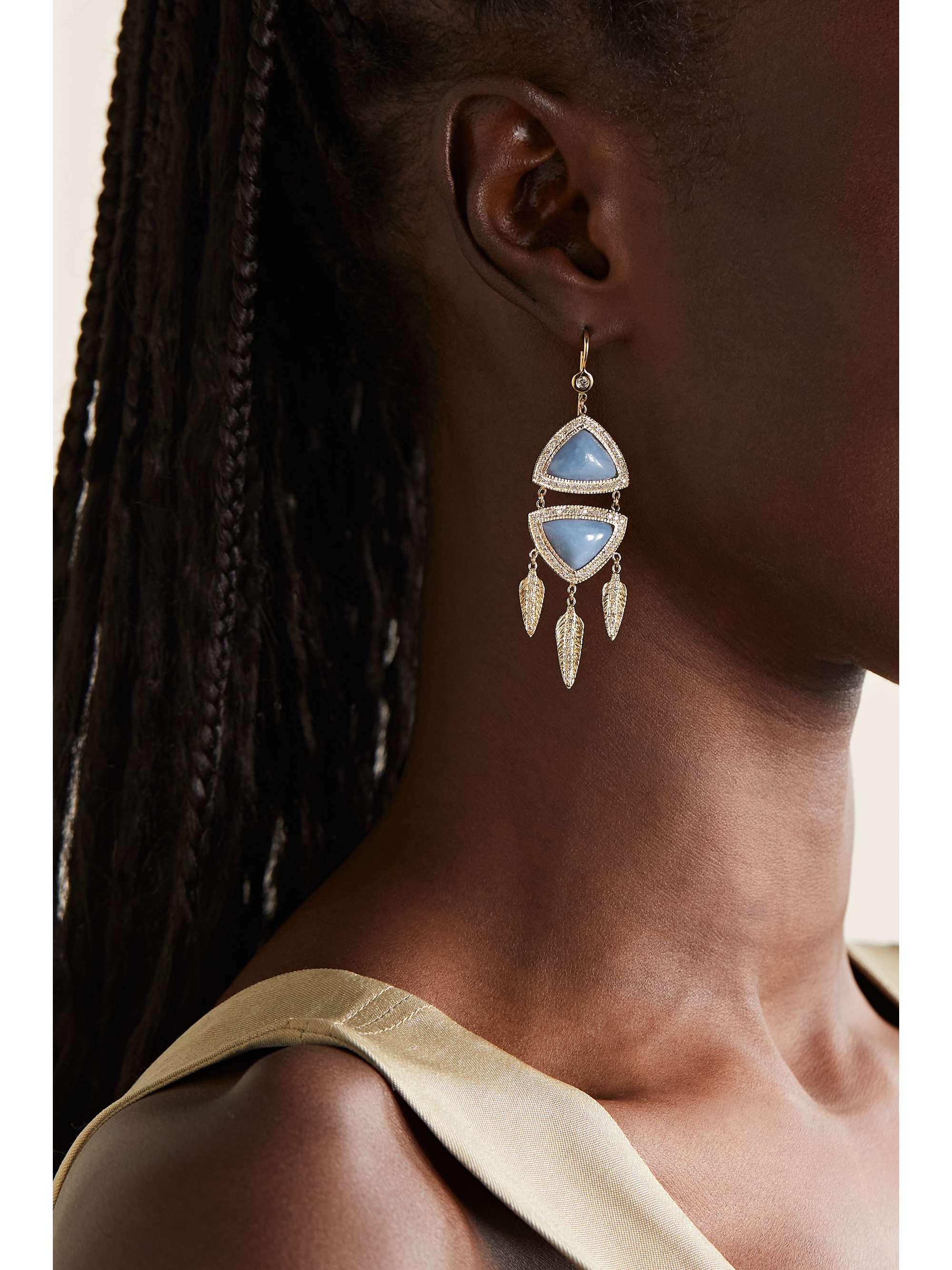 JACQUIE AICHE Dreamcatcher 14-karat gold, chrysoprase and diamond earrings