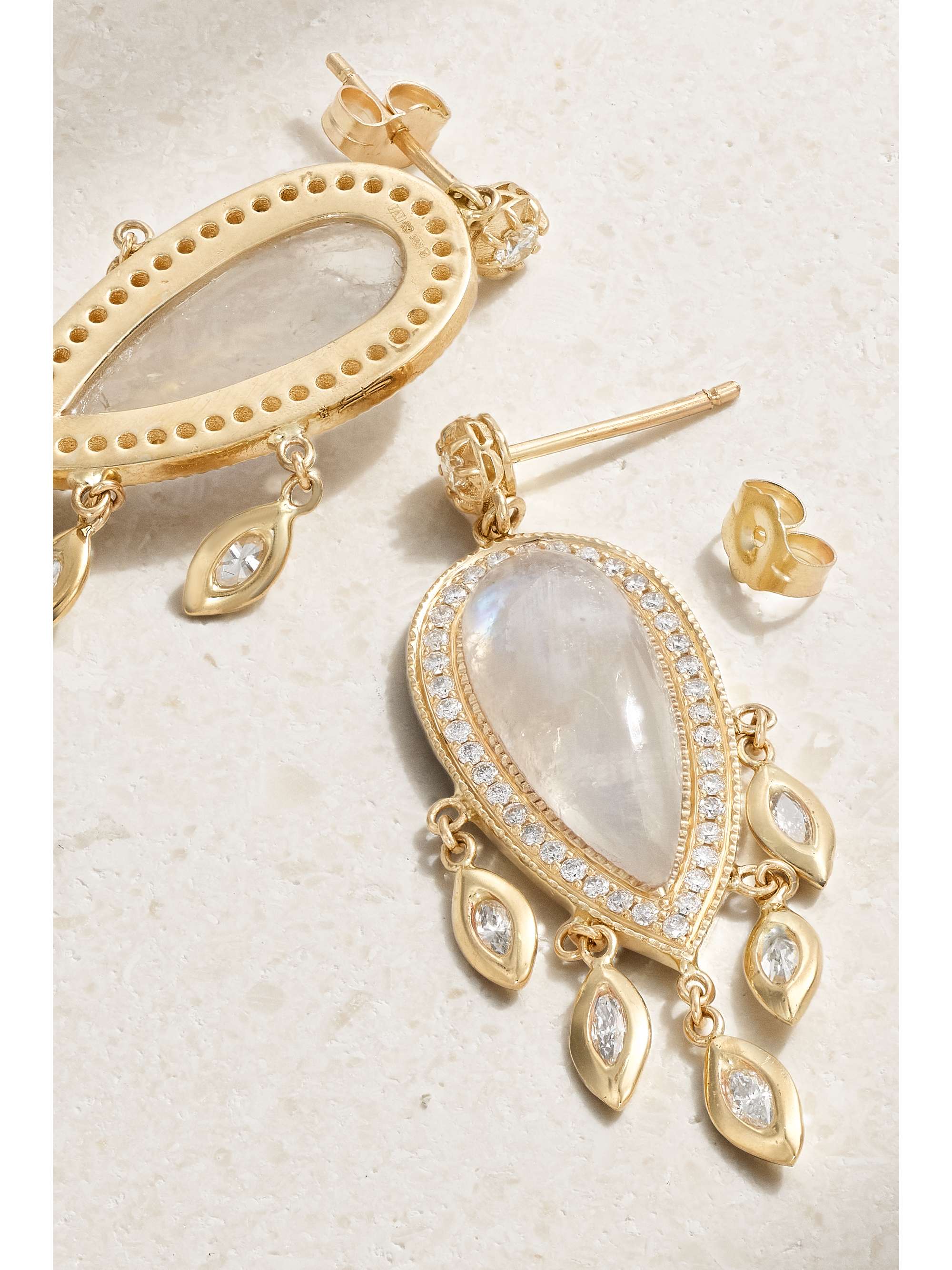 JACQUIE AICHE 14-karat gold, moonstone and diamond earrings