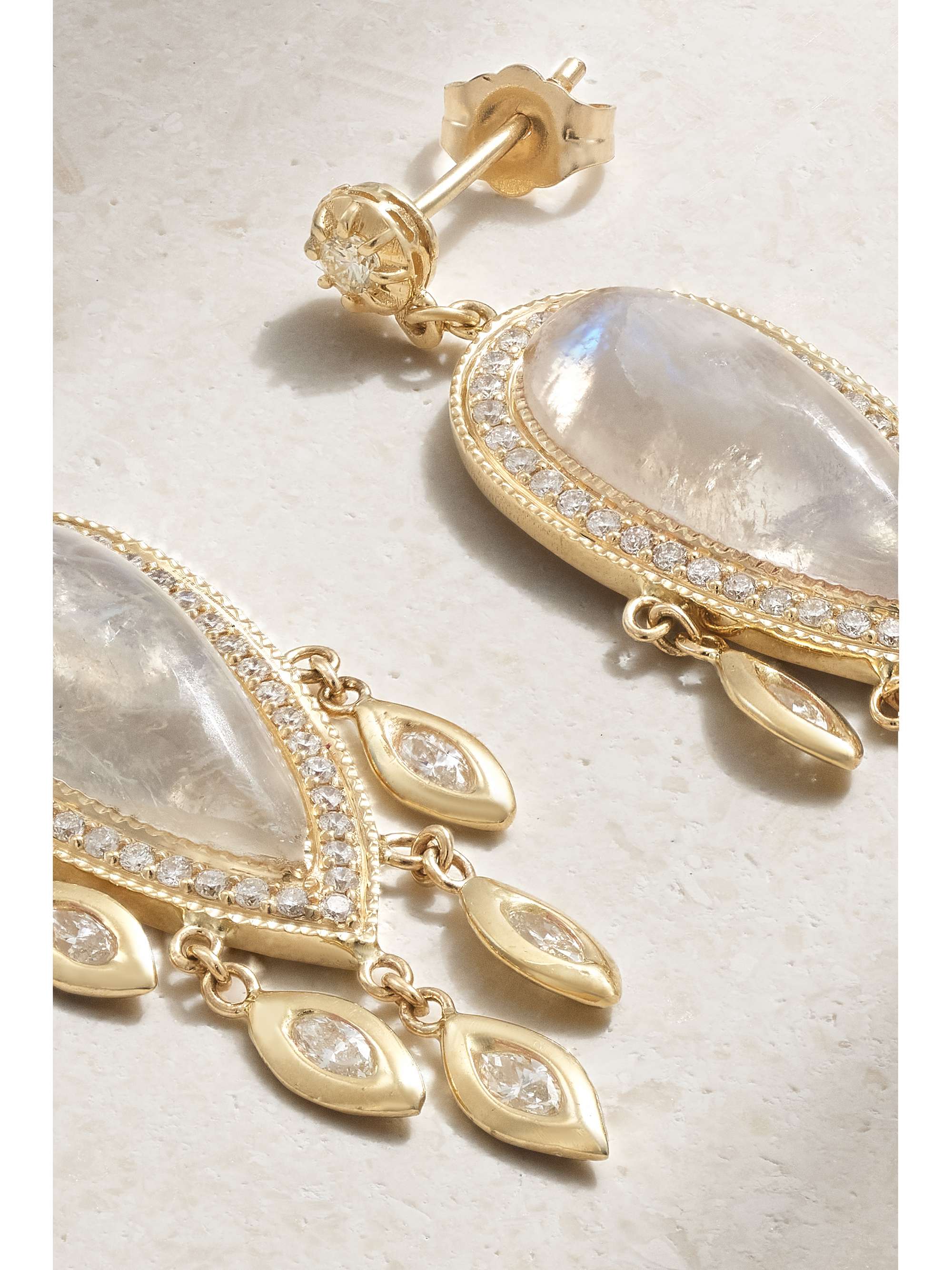 JACQUIE AICHE 14-karat gold, moonstone and diamond earrings