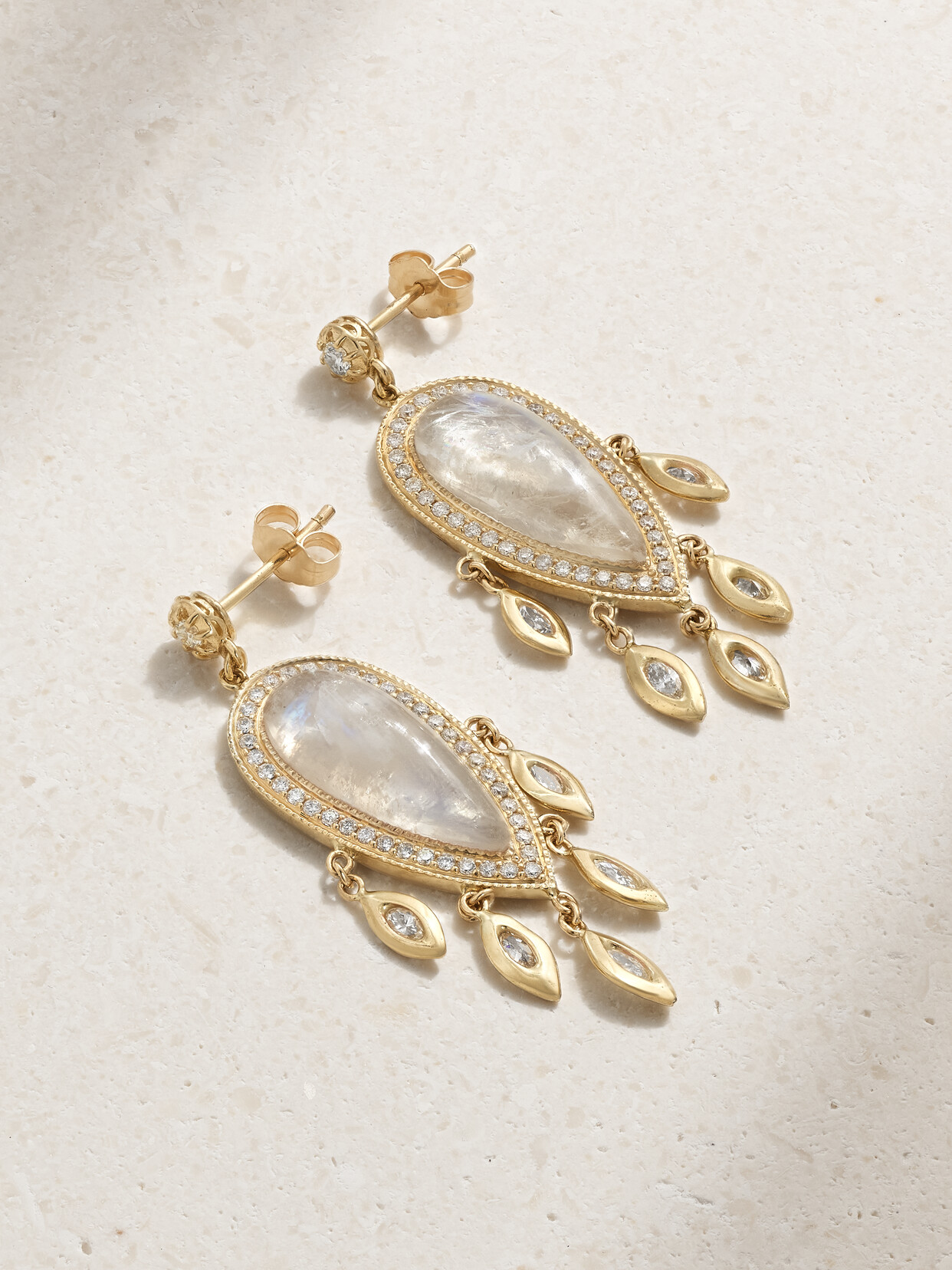 Jacquie Aiche 14-karat Gold, Moonstone And Diamond Earrings In White