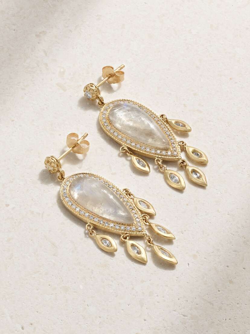Jacquie Aiche 14-karat Gold, Moonstone And Diamond Earrings
