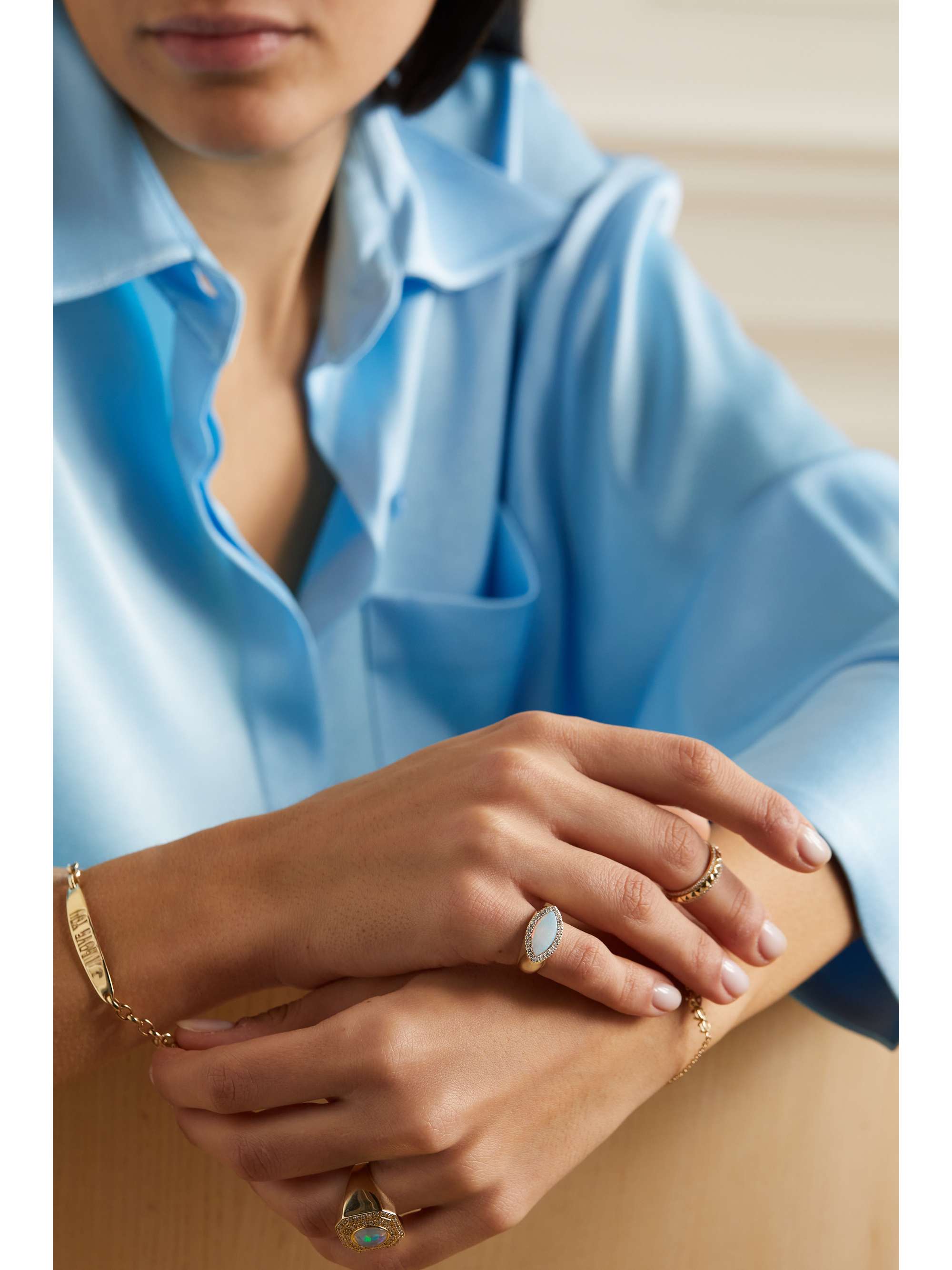 JACQUIE AICHE 14-karat gold, opal and diamond signet ring