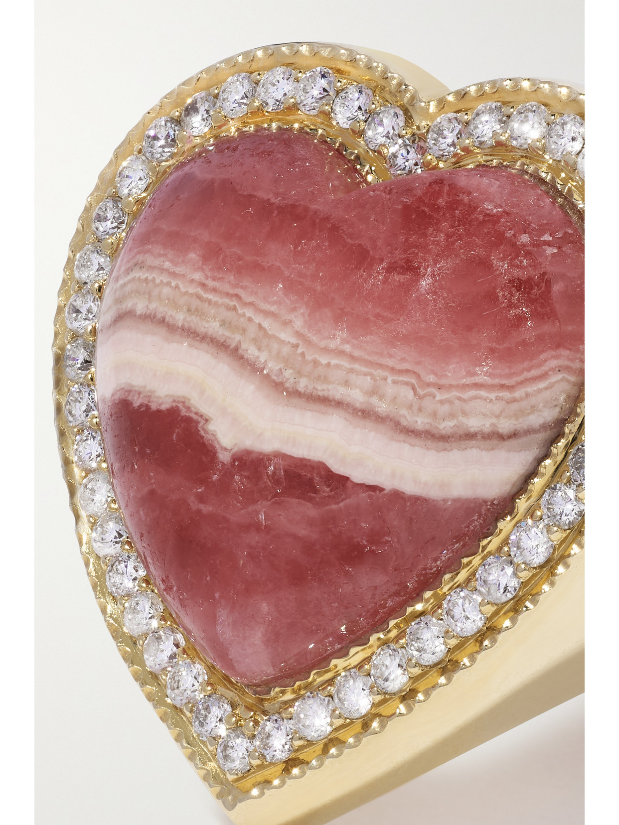 Shop Jacquie Aiche Heart 14-karat Gold, Rhodochrosite And Diamond Ring In Red