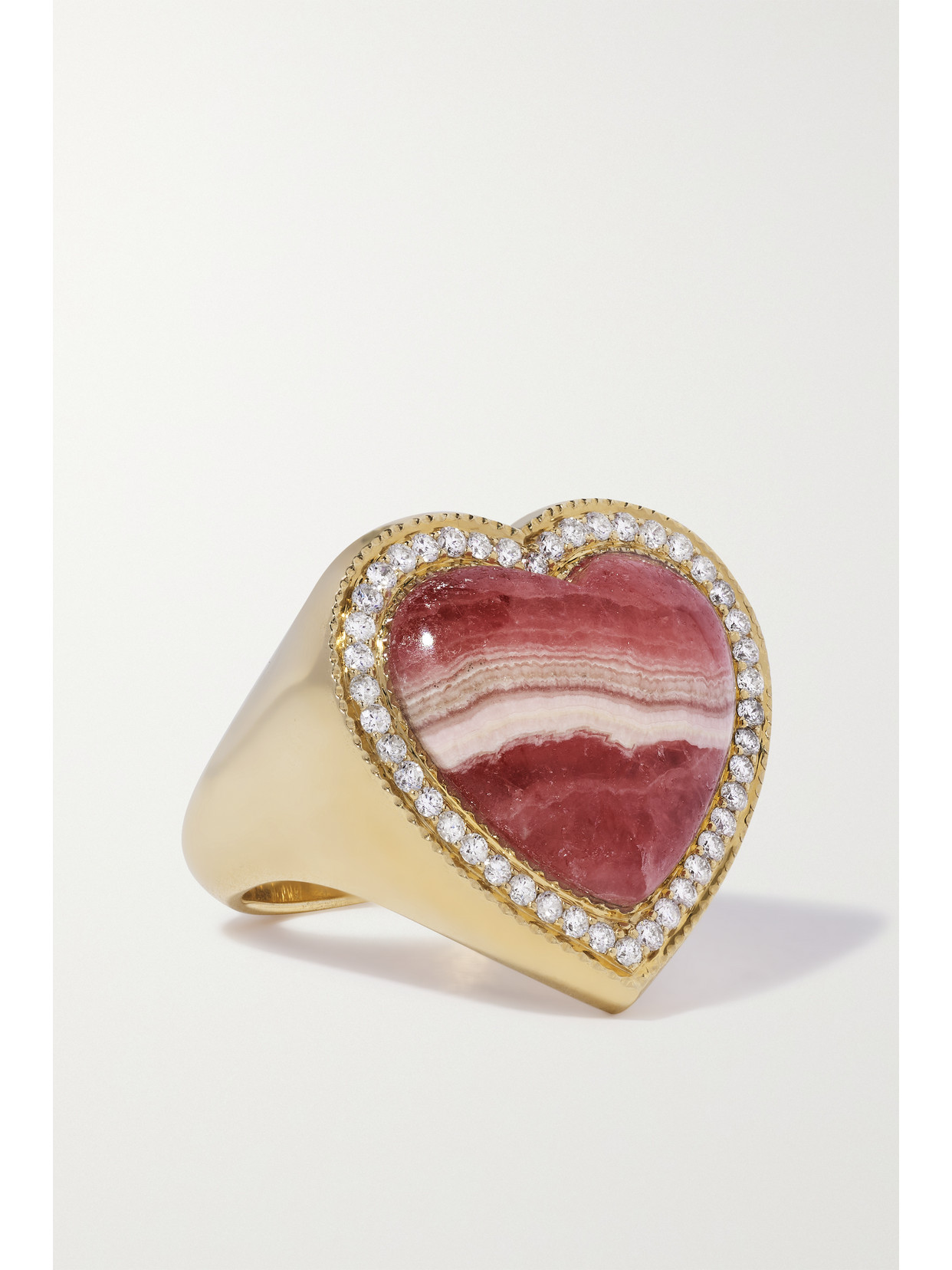 Jacquie Aiche - Heart 14-karat Gold, Rhodochrosite And Diamond Ring - Red