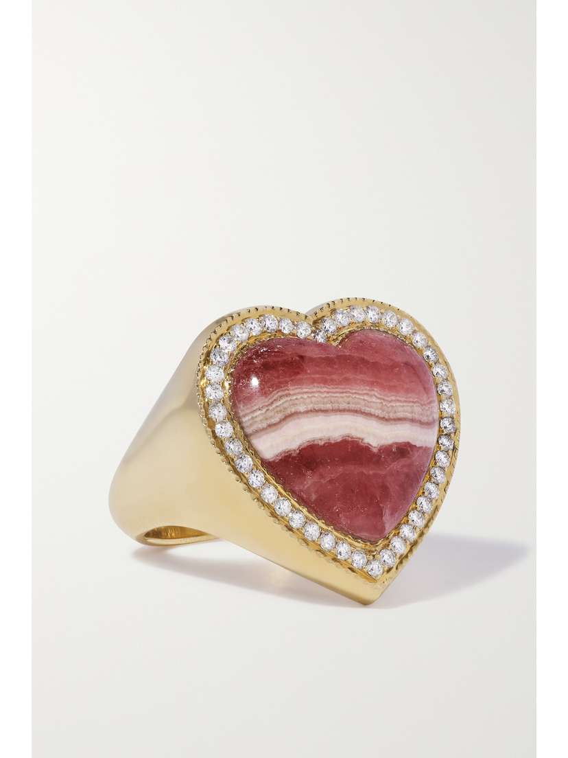 Jacquie Aiche Heart 14-karat Gold, Rhodochrosite And Diamond Ring - 6 3/4