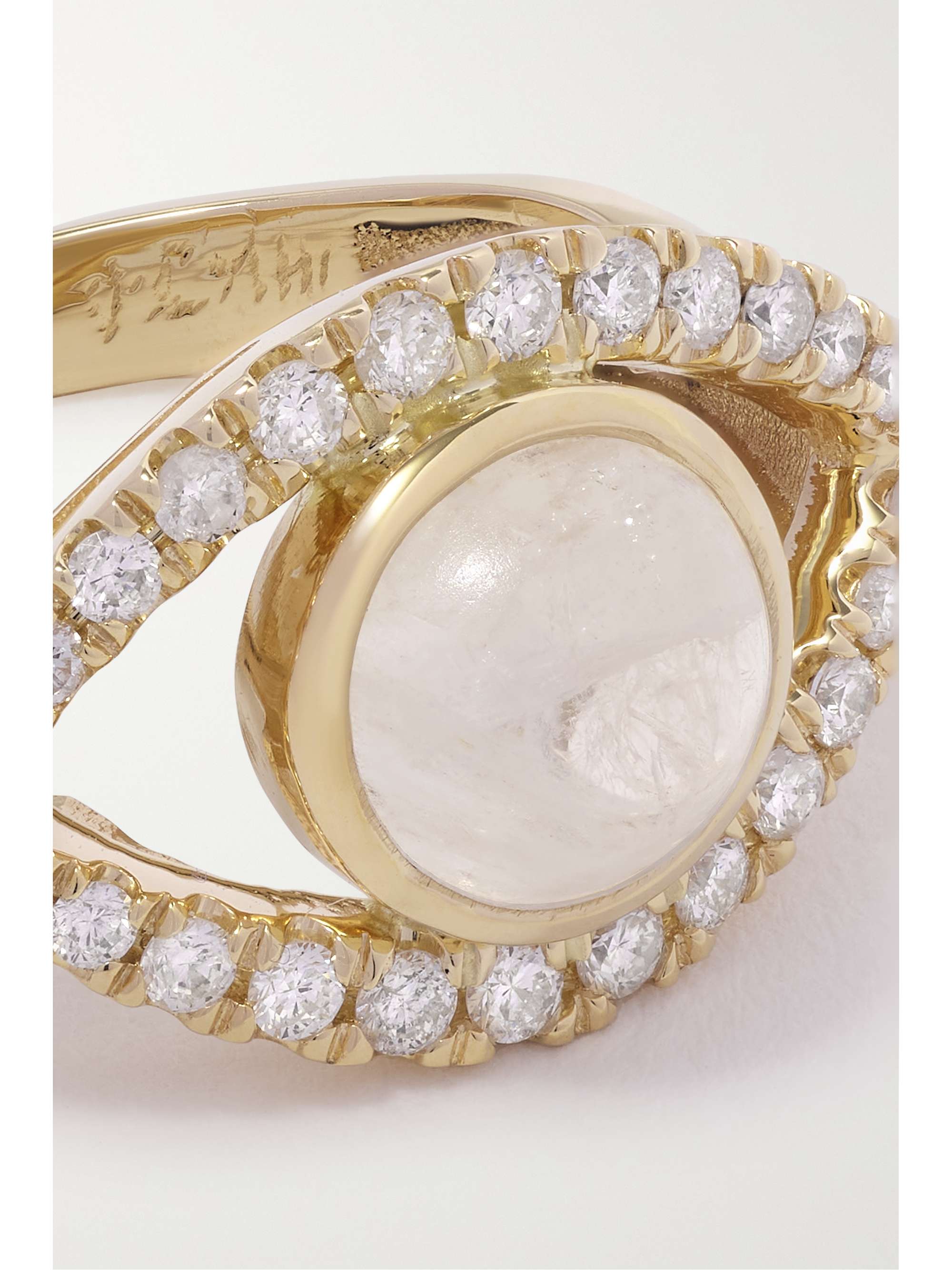 JACQUIE AICHE Bague en or 14 carats (585/1000), pierre de lune et diamants Open Eye Small