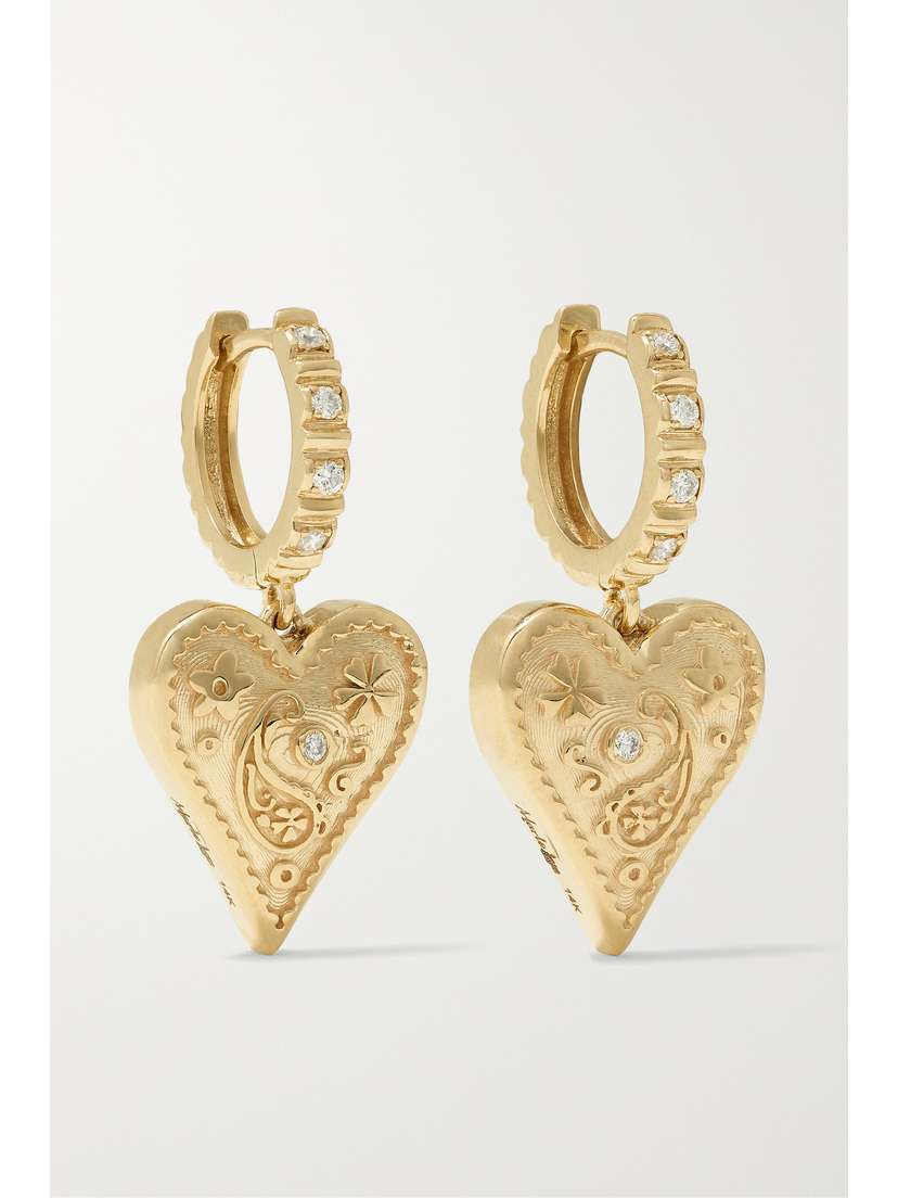 Marlo Laz Small Southwestern Heart 14-karat Gold Diamond Earrings