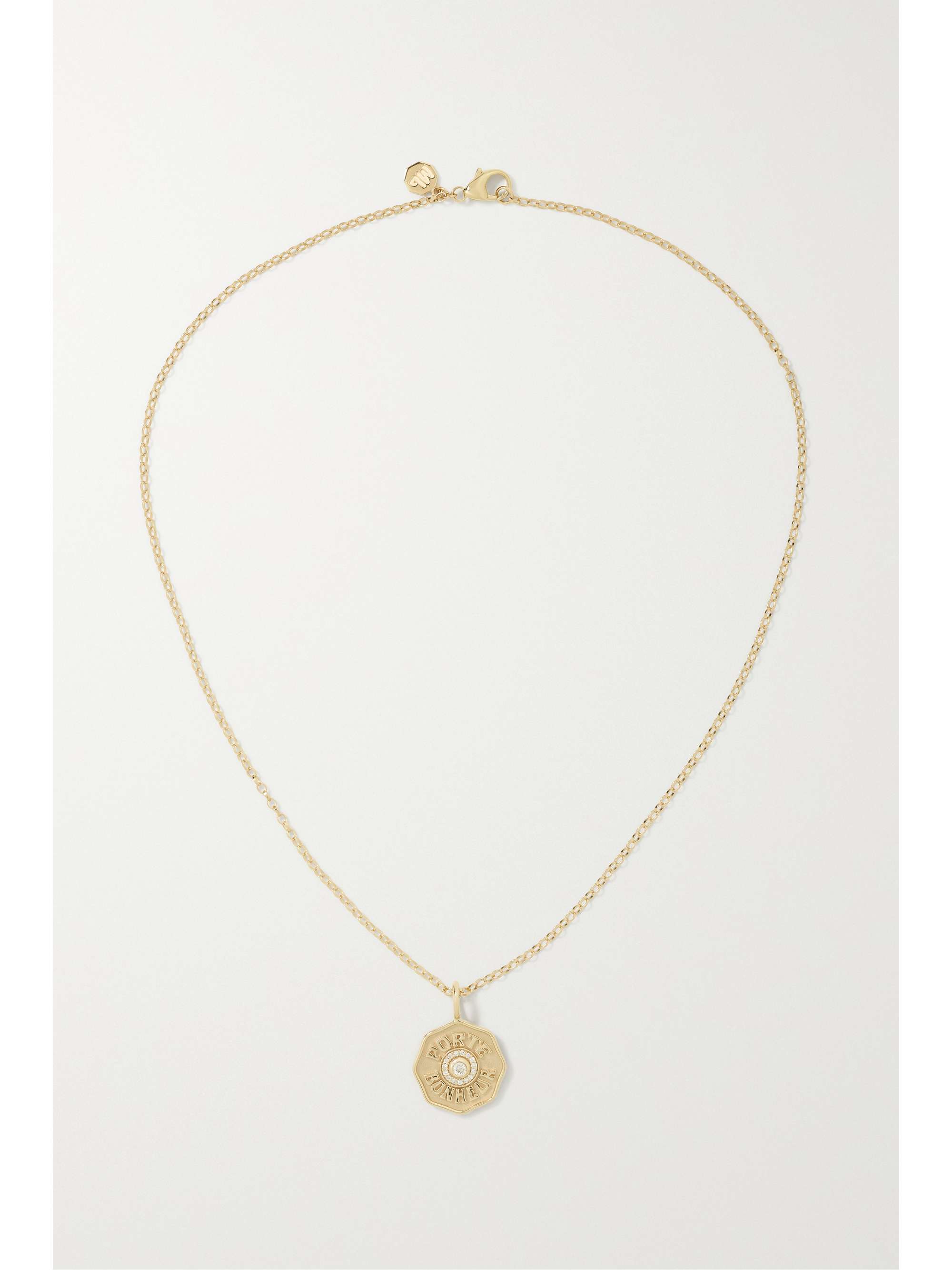MARLO LAZ Mini Porte Bonheur Coin 14-karat gold diamond necklace