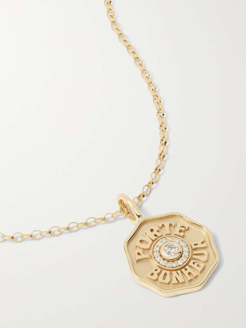 Marlo Laz Mini Porte Bonheur Coin 14-karat Gold Diamond Necklace