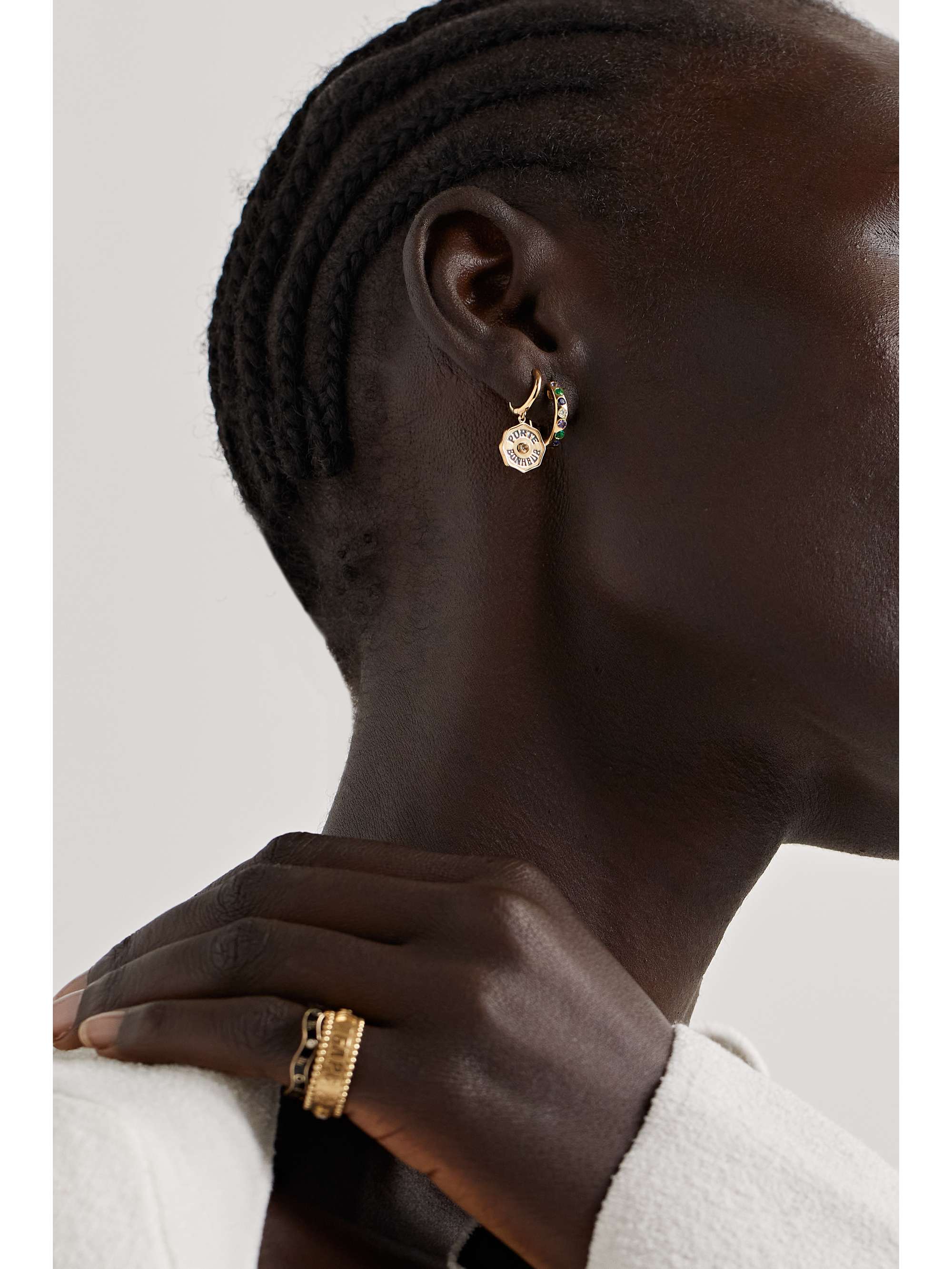 MARLO LAZ Gemma 14-karat gold multi-stone hoop earrings