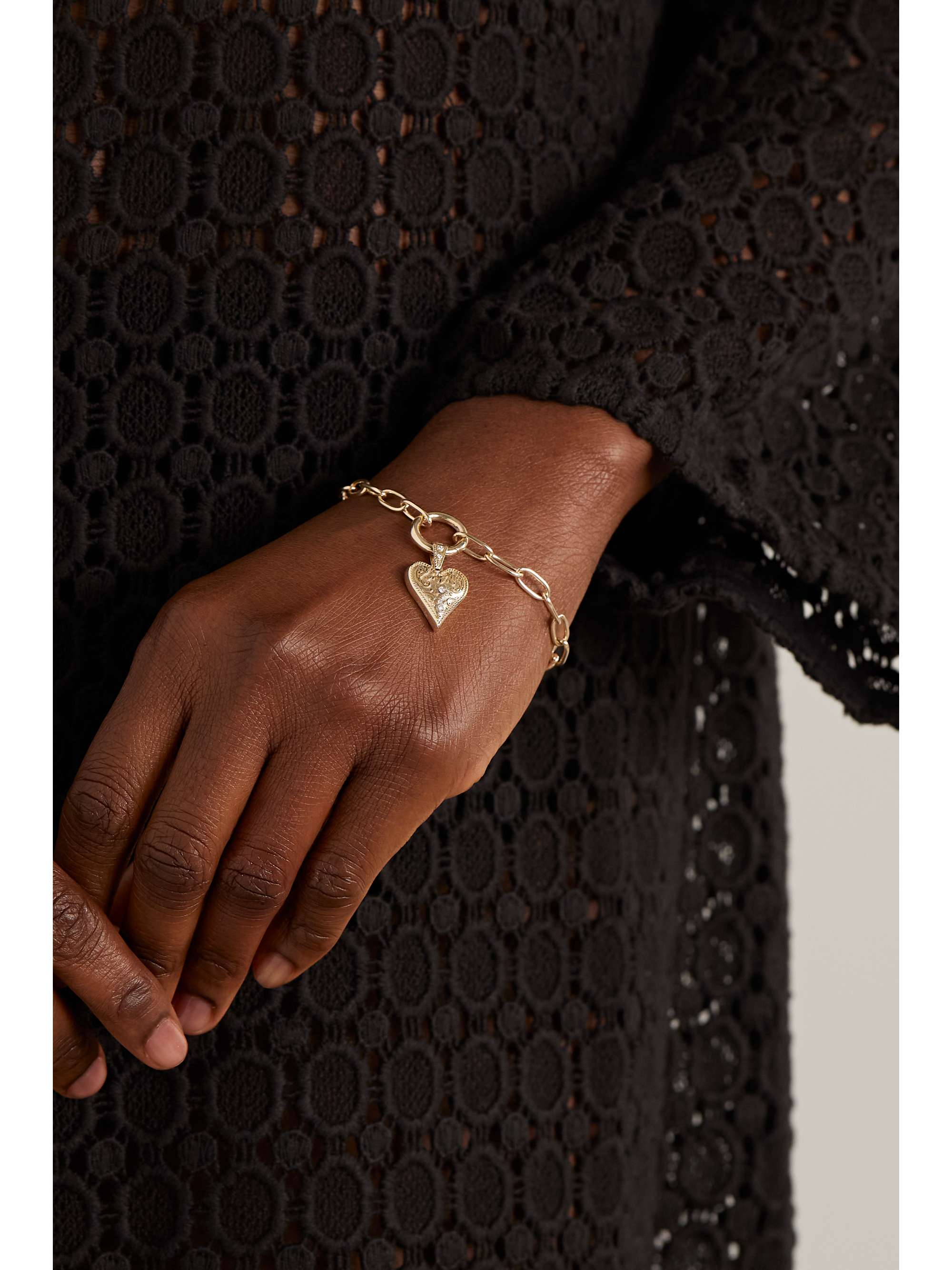 MARLO LAZ Mini Southwestern Heart 14-karat gold diamond bracelet