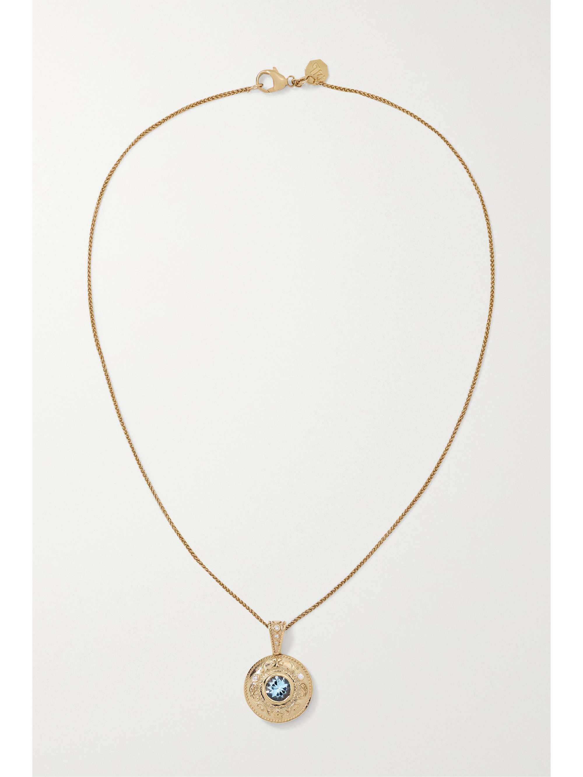 MARLO LAZ Southwestern 14-karat gold, aquamarine and diamond necklace