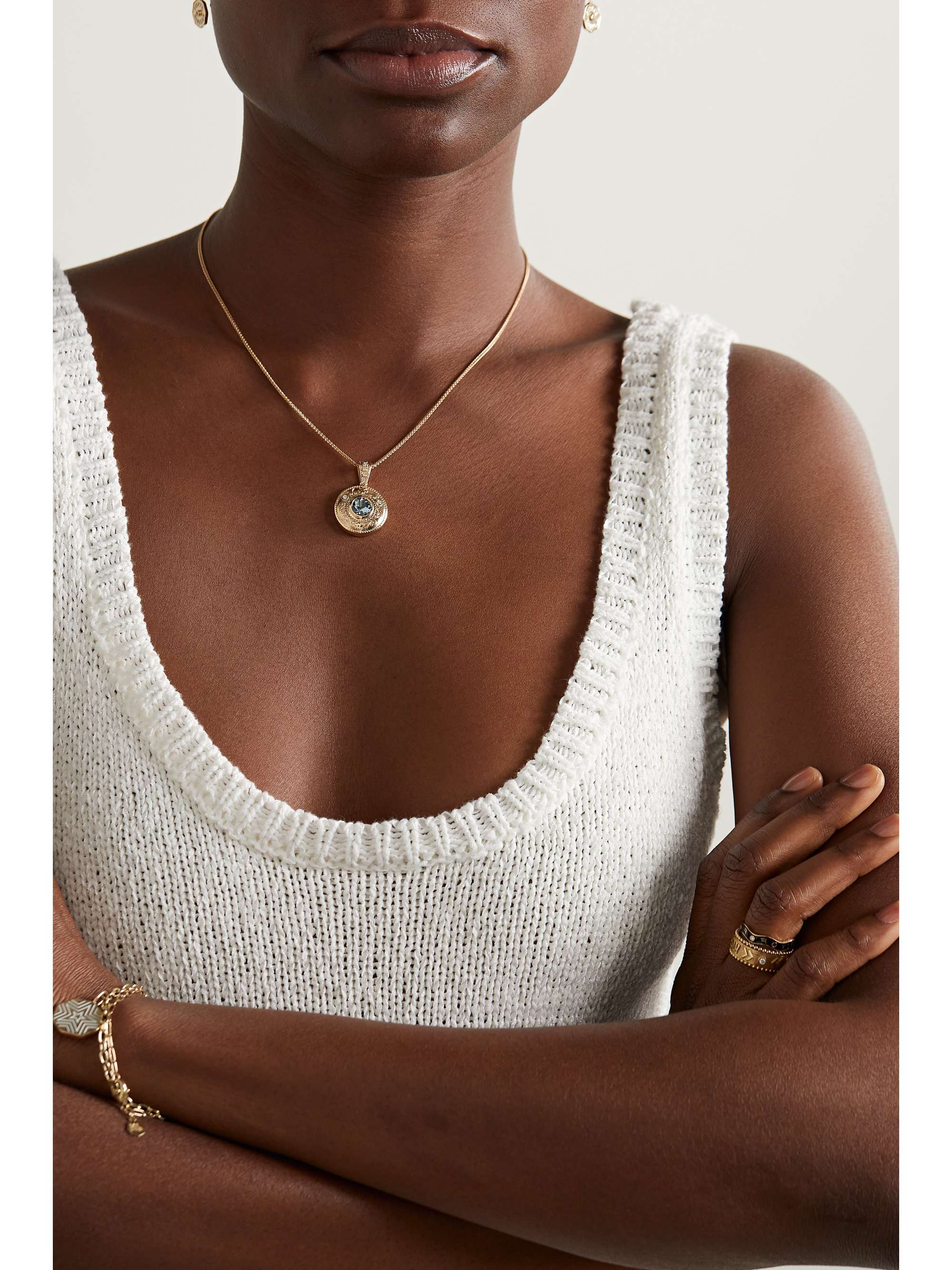 MARLO LAZ Southwestern 14-karat gold, aquamarine and diamond necklace