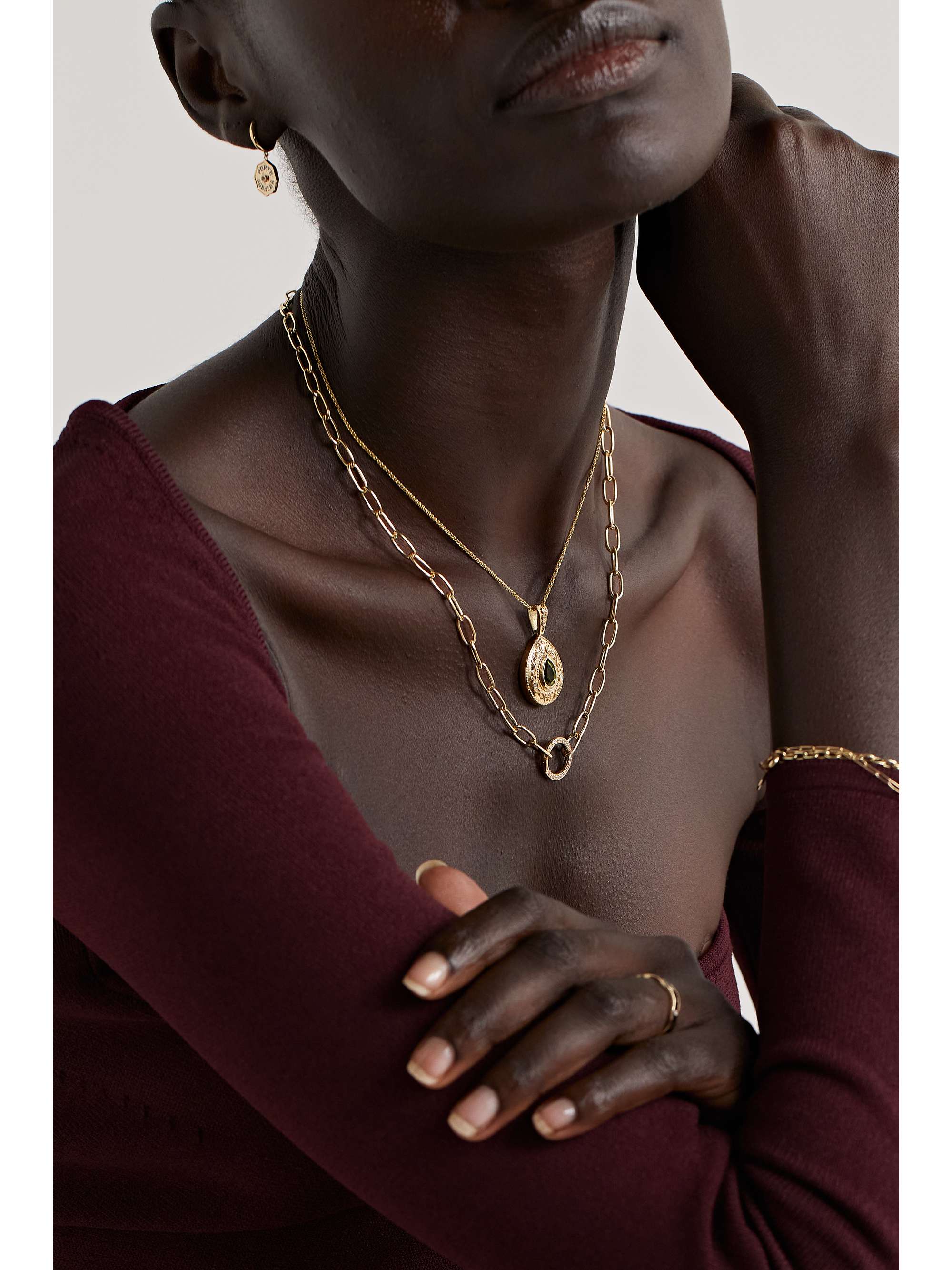 MARLO LAZ Southwestern Pear 14-karat gold, tourmaline and diamond necklace