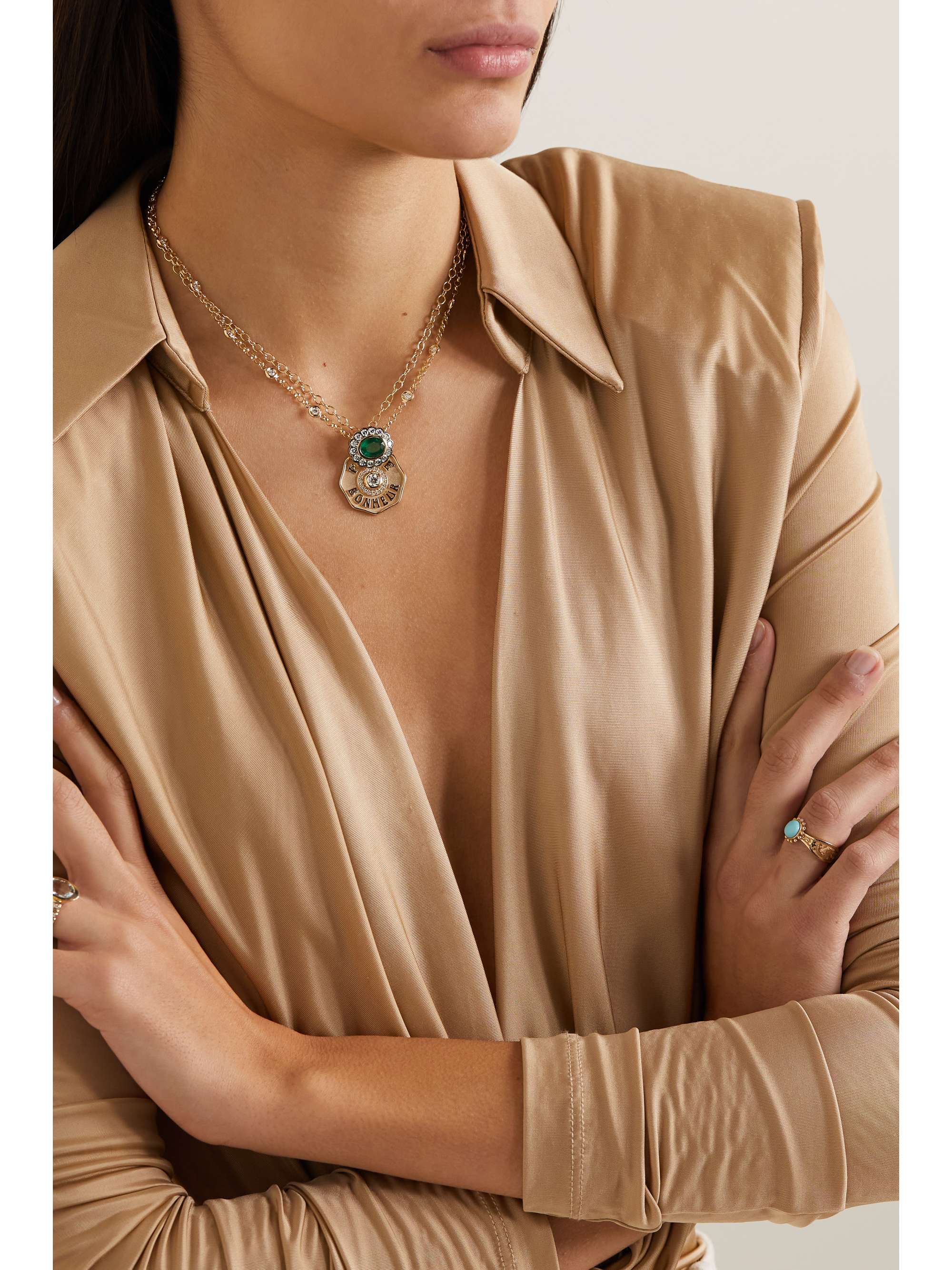 MARLO LAZ Alexandra 14-karat gold, emerald and diamond necklace