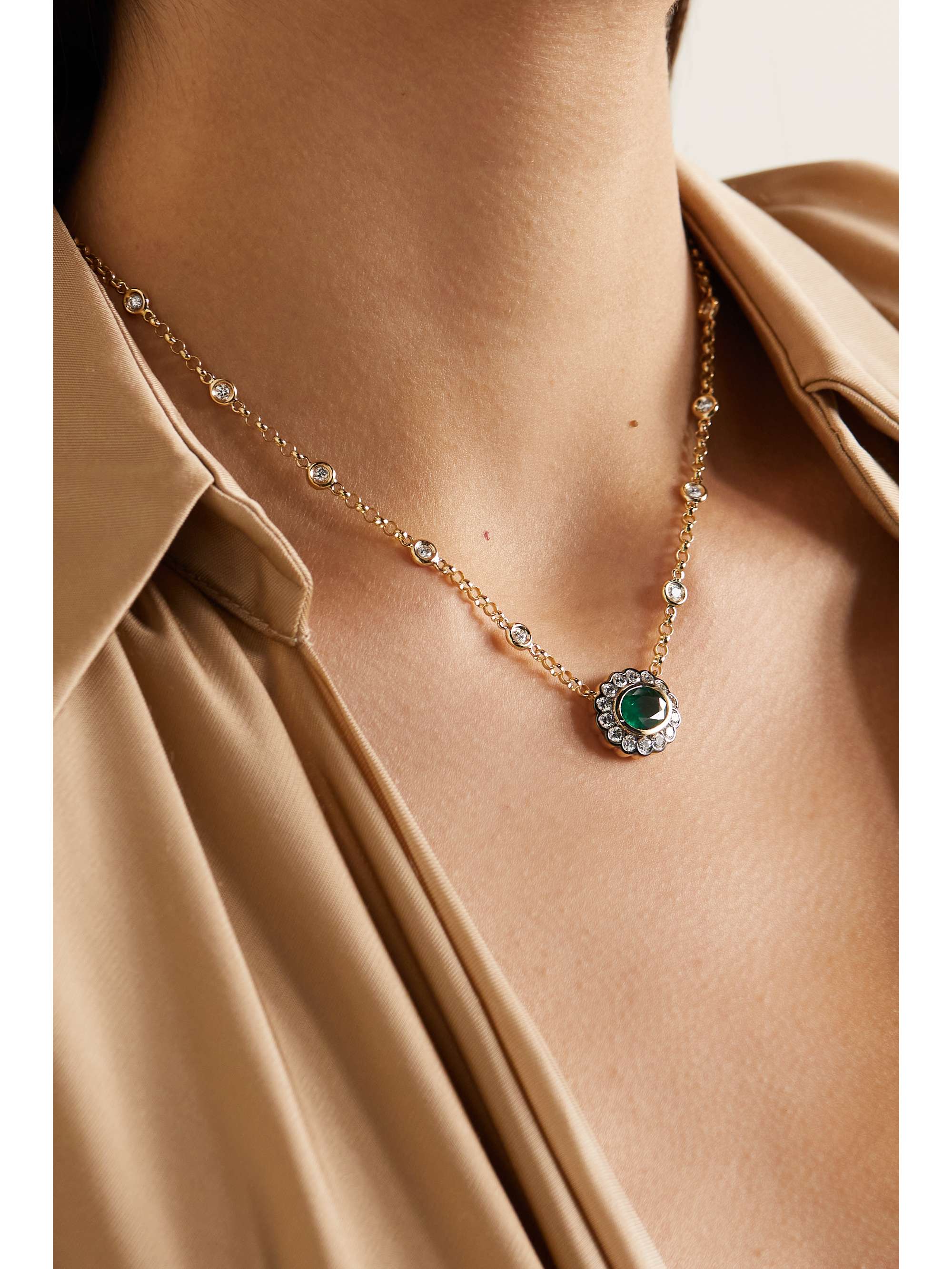 MARLO LAZ Alexandra 14-karat gold, emerald and diamond necklace