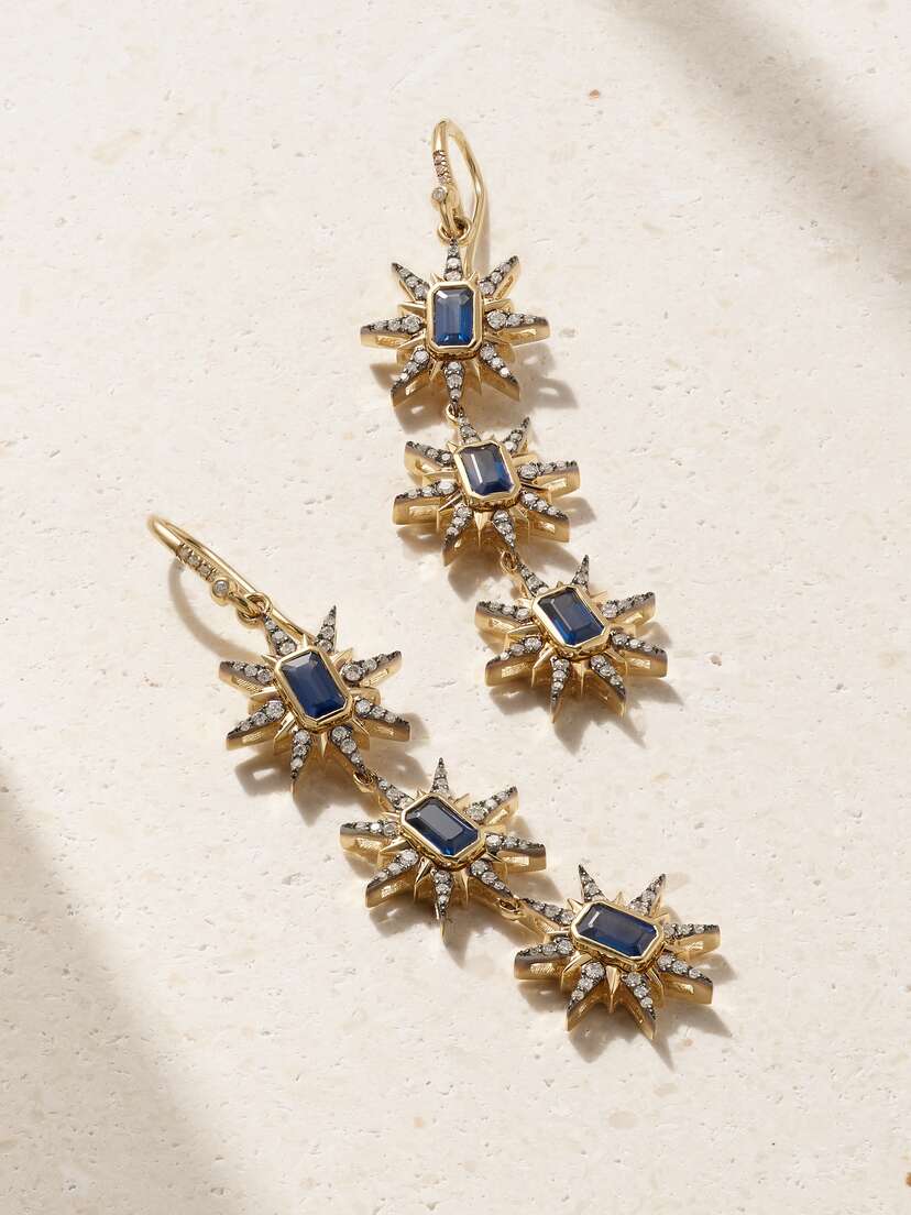 Marlo Laz Multi Starburst 14-karat Gold, Sapphire And Diamond Earrings