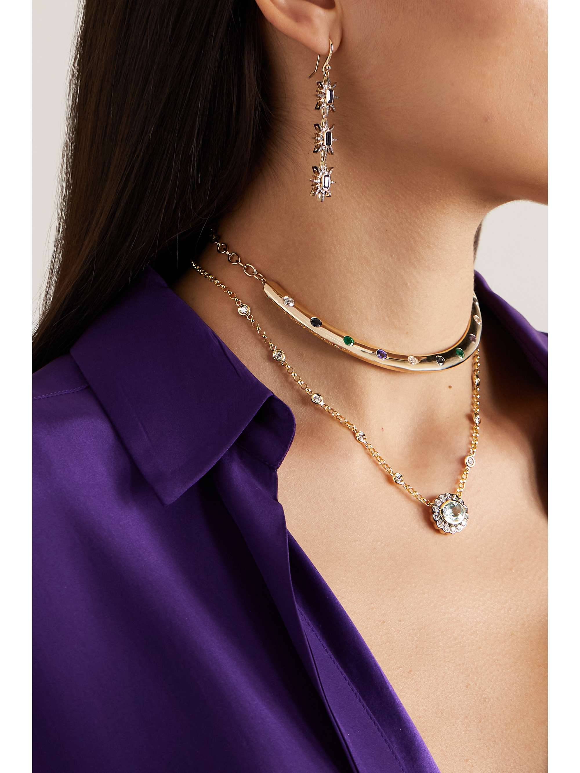 MARLO LAZ Alexandra 14-karat gold, aquamarine and diamond necklace