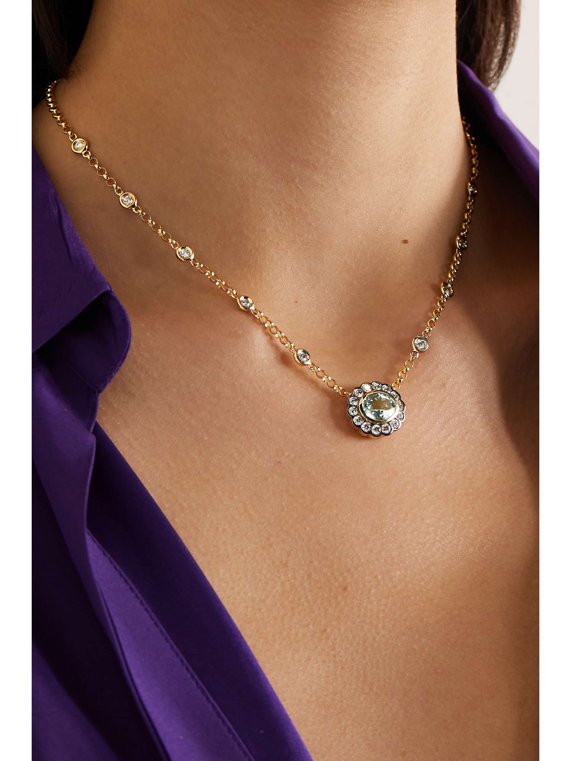MARLO LAZ Alexandra 14-karat gold, aquamarine and diamond necklace