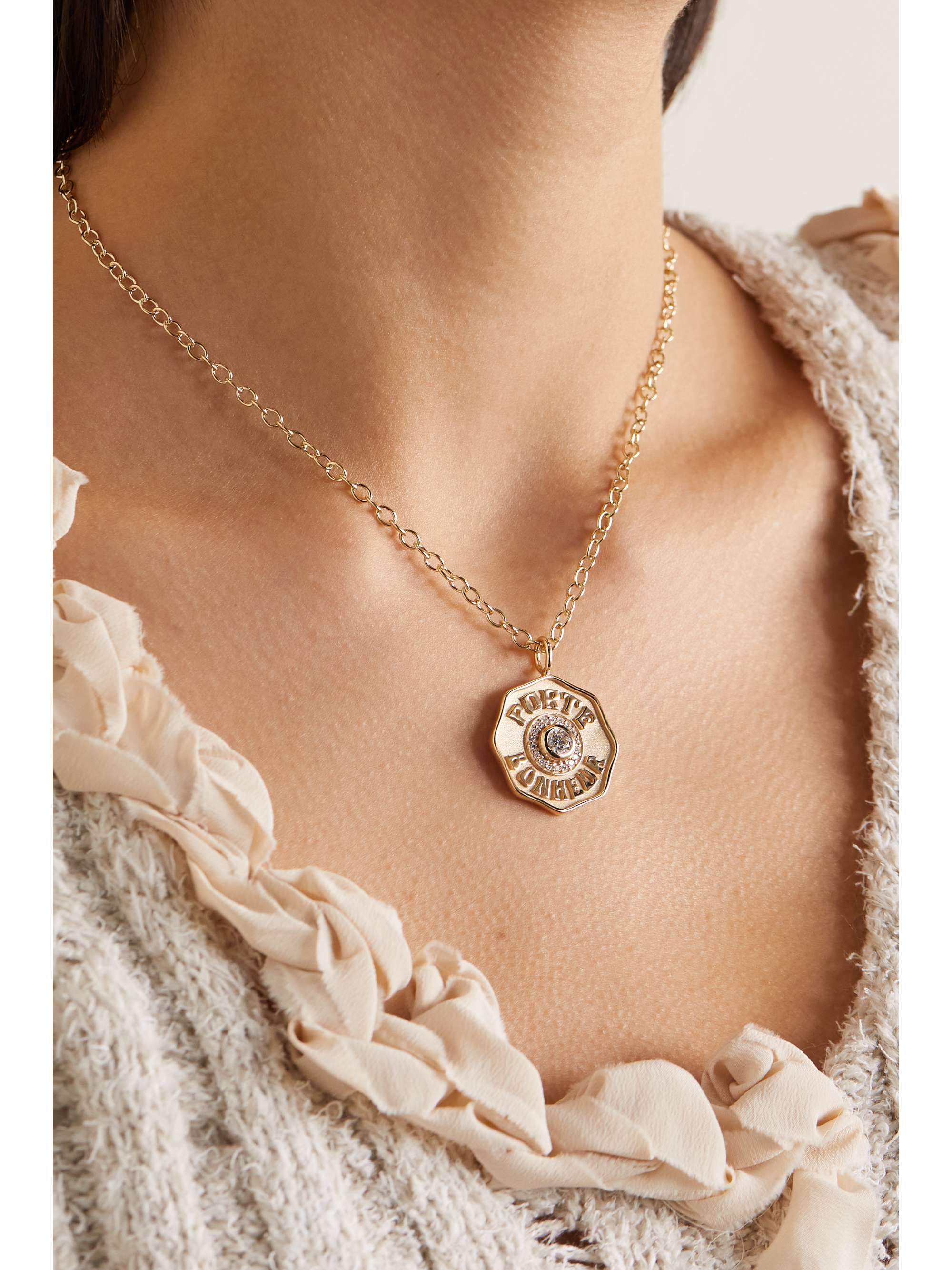 MARLO LAZ Large Porte Bonheur 14-karat gold diamond necklace