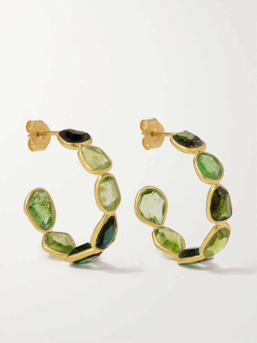 Pippa Small 18-karat Gold, Tourmaline And Peridot Hoop Earrings