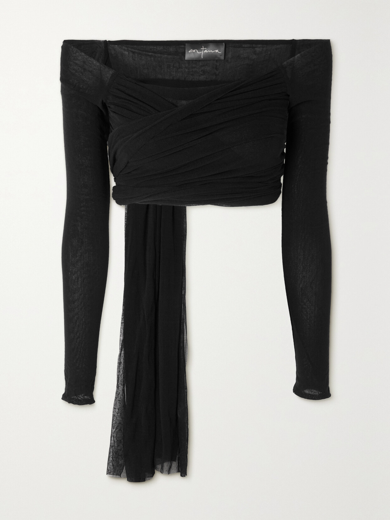 Cortana Tula Cropped Off-the-shoulder Silk-blend Top - Black