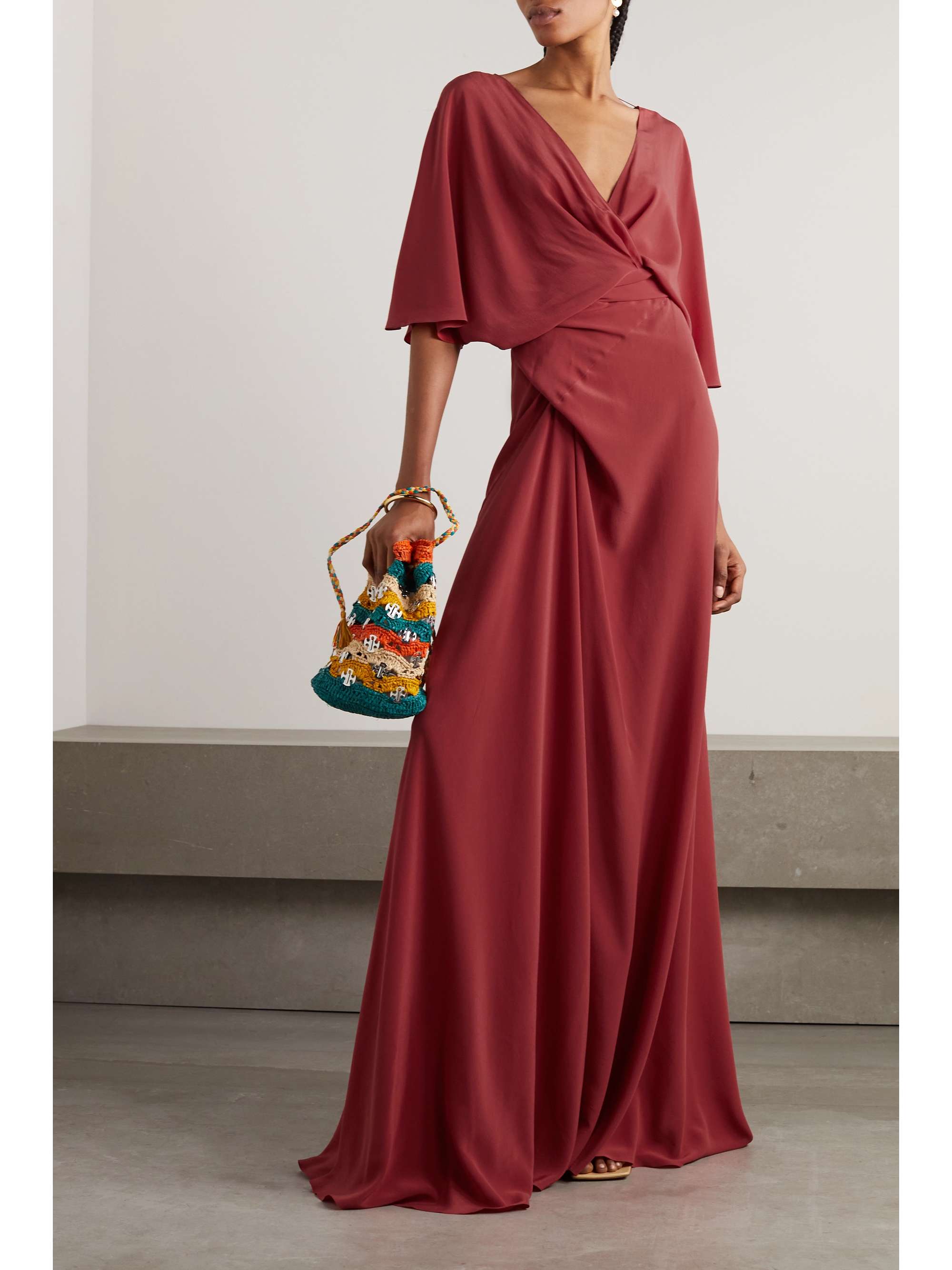 CORTANA + NET SUSTAIN Martina open-back cupro-satin maxi wrap dress