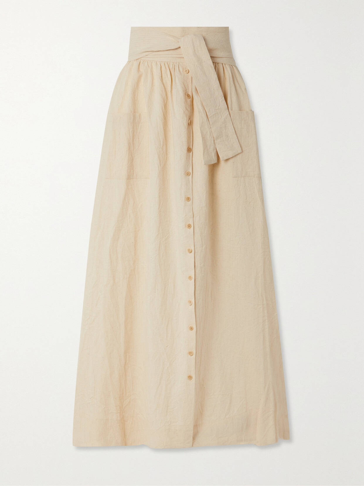 Cortana + Net Sustain Gilda Striped Tie-detailed Cotton-blend Midi Skirt