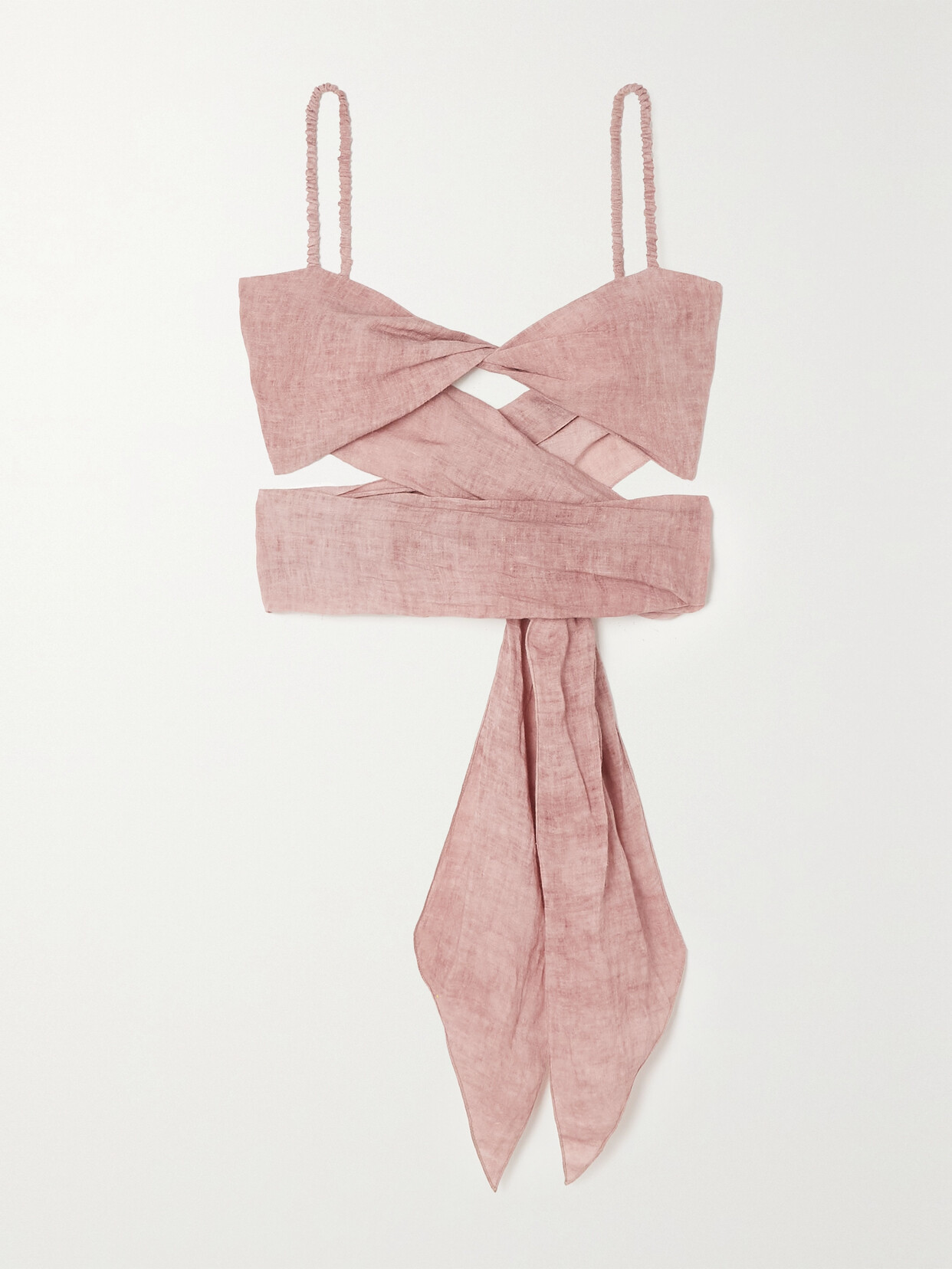 Cortana Azami Cropped Twist-front Linen Top - Pink