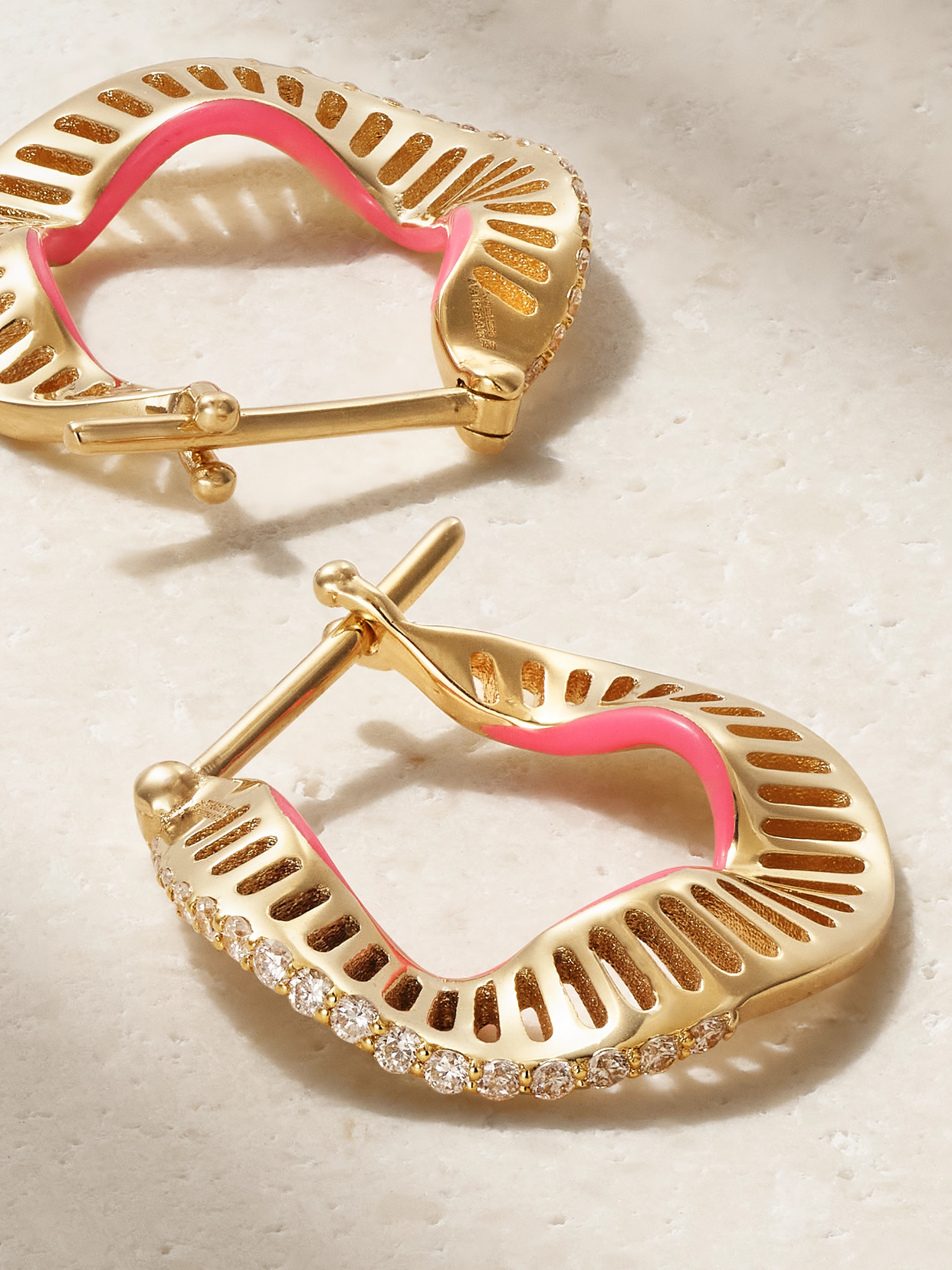 L'atelier Nawbar Twisted Waves 18-karat Gold, Enamel And Diamond Hoop Earrings In Gold
