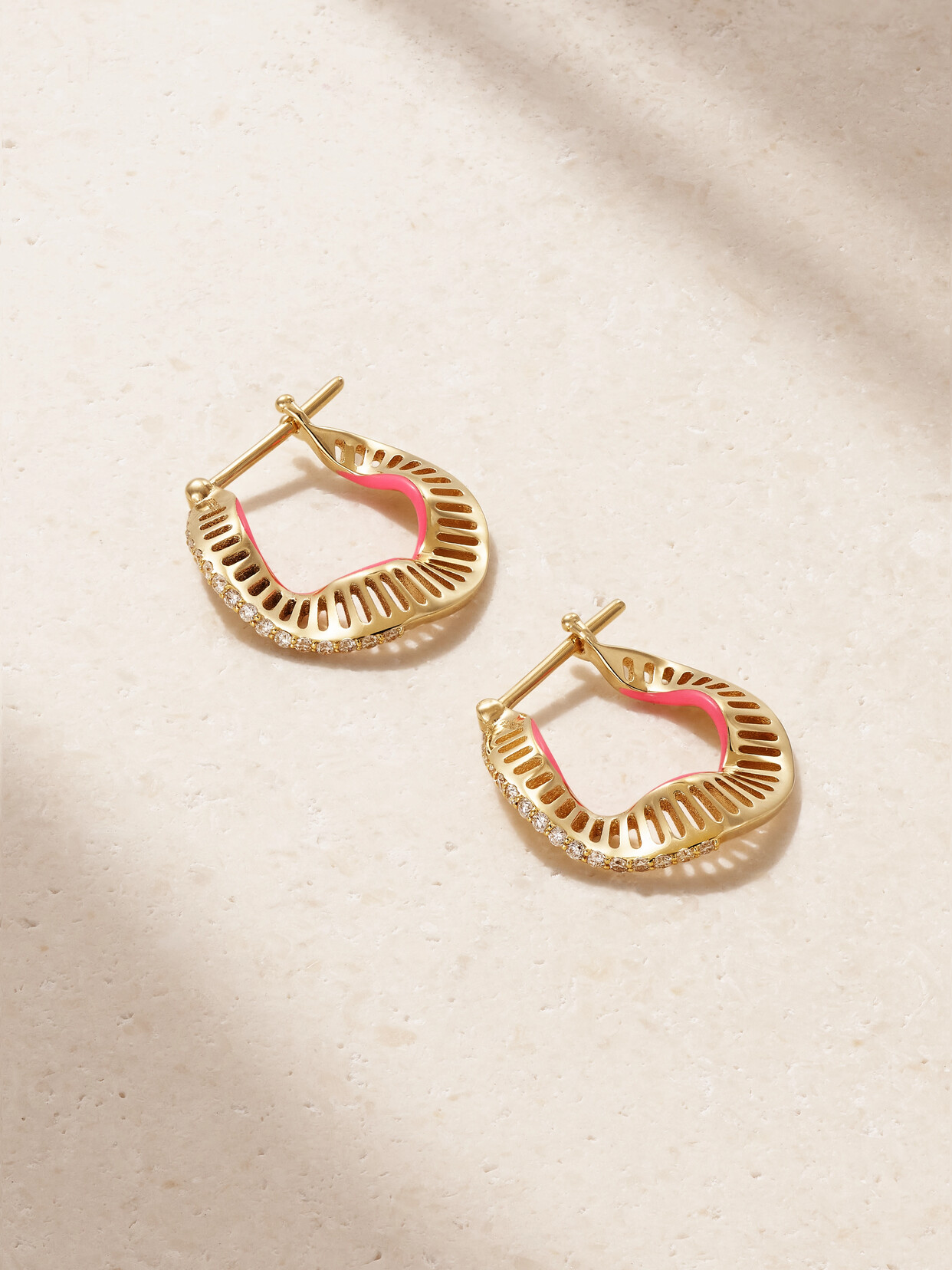 L'Atelier Nawbar - Twisted Waves 18-karat Gold, Enamel And Diamond Hoop Earrings - one size