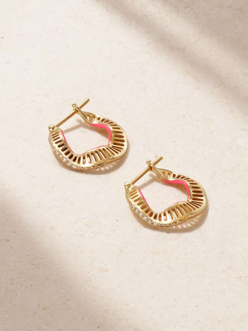 L’Atelier Nawbar Twisted Waves 18-karat Gold, Enamel And Diamond Hoop Earrings