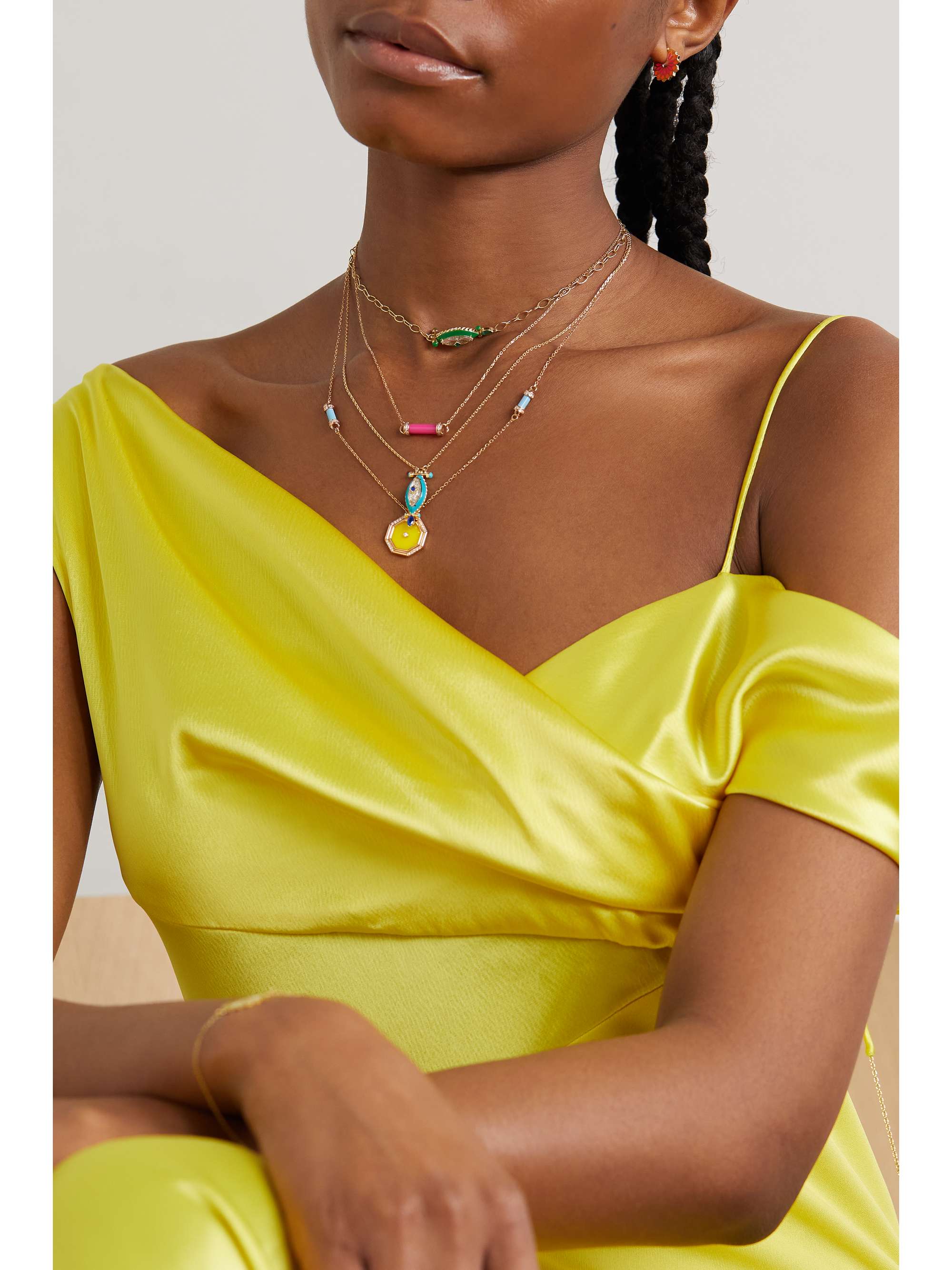 L'ATELIER NAWBAR The Little Blue Jay 18-karat gold multi-stone necklace