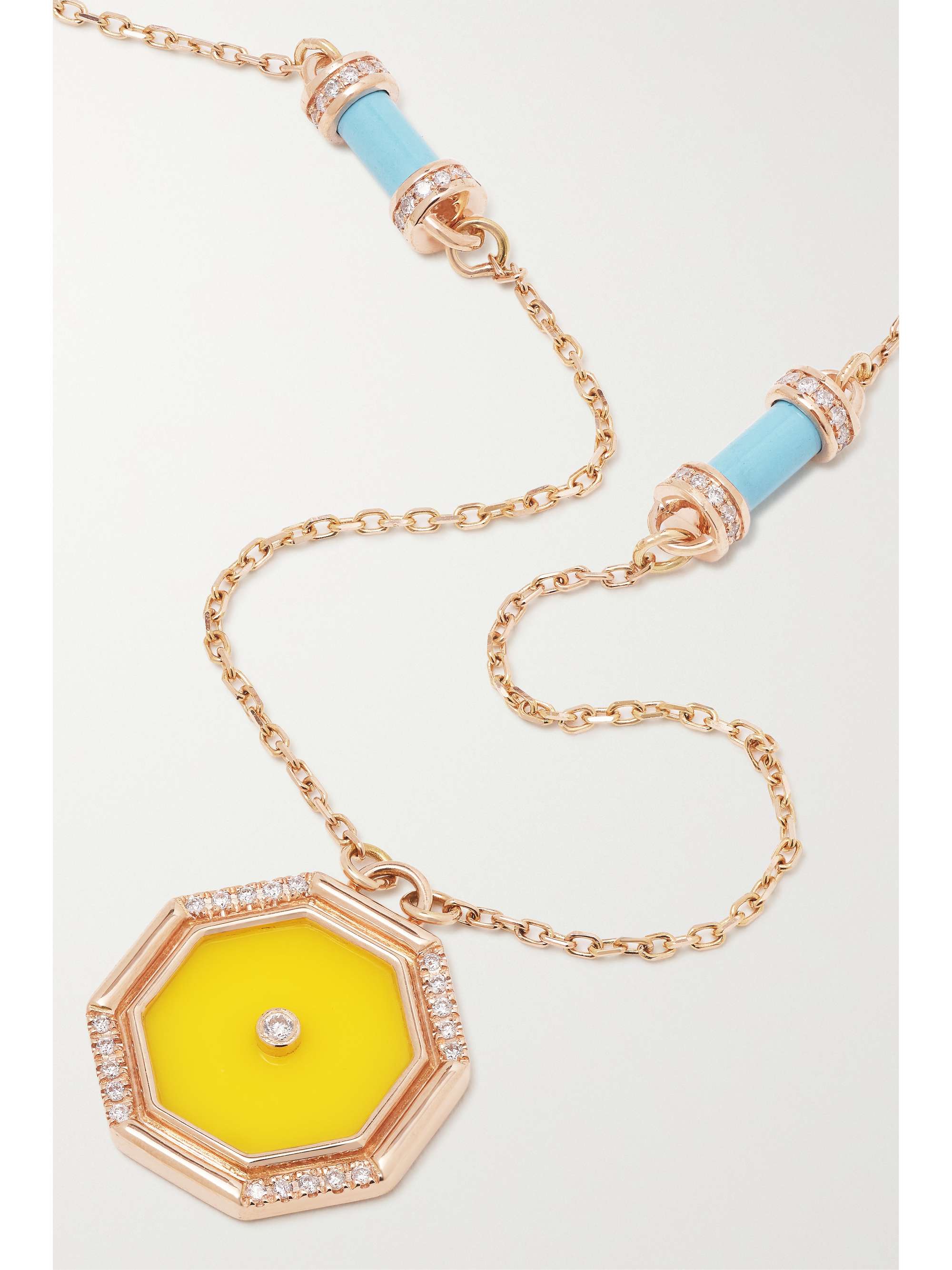 L'ATELIER NAWBAR Hexagon Amulet 18-karat rose gold, turquoise and diamond necklace
