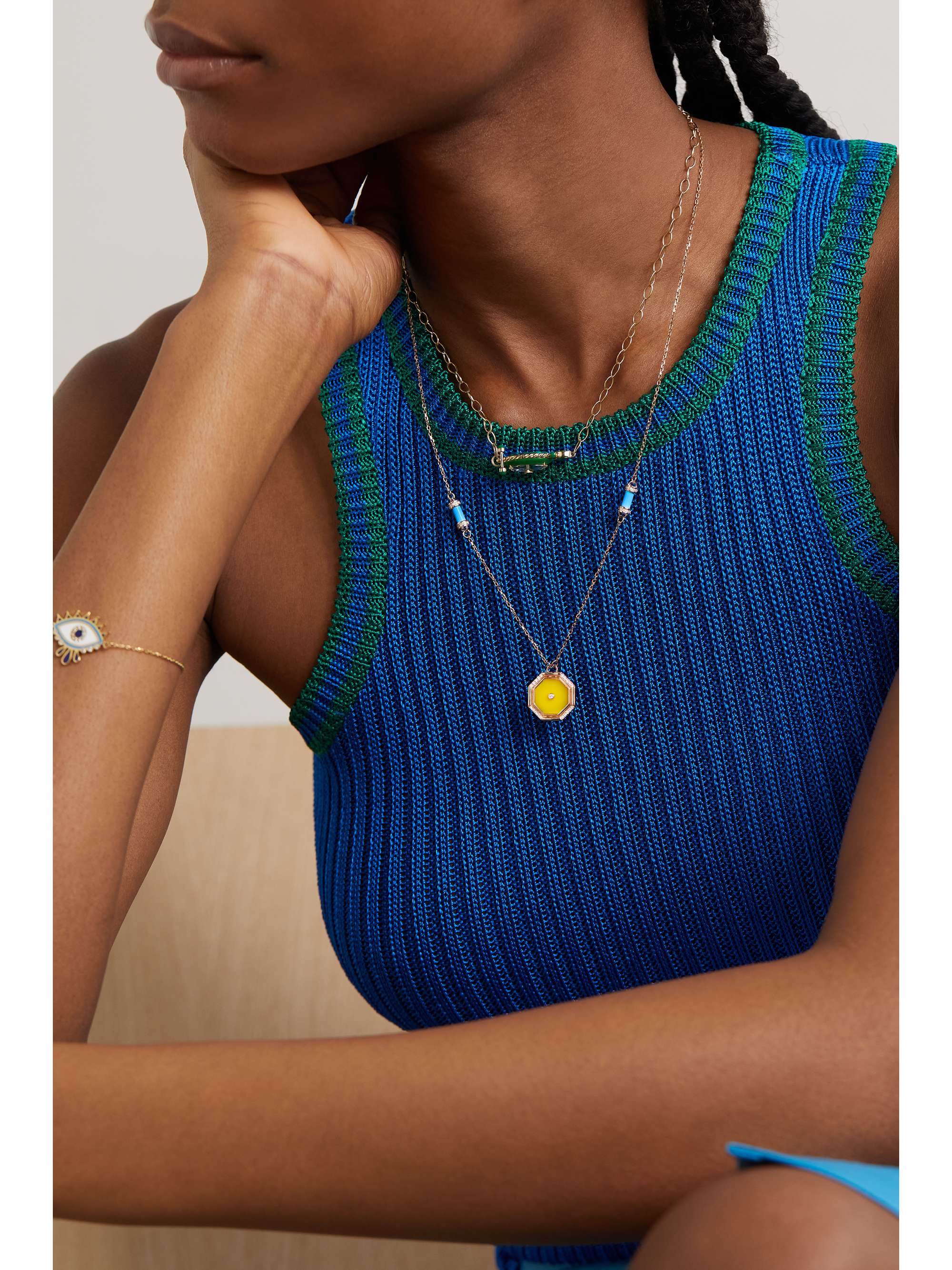L'ATELIER NAWBAR Hexagon Amulet 18-karat rose gold, turquoise and diamond necklace