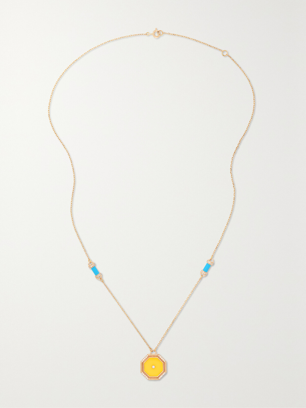 L'atelier Nawbar Hexagon Amulet 18-karat Rose Gold, Turquoise And Diamond Necklace